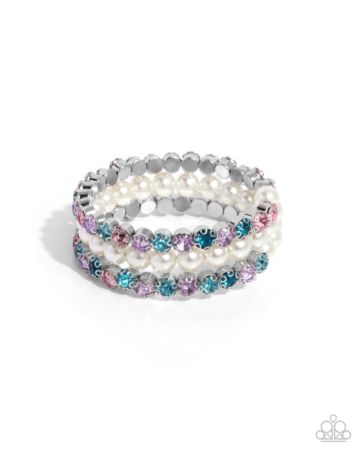 Grandiose Glitz Multi Rhinestone & Pearl Coil Bracelet - Paparazzi Accessories- lightbox - CarasShop.com - Paparazzi Jewelry by Cara Jewels