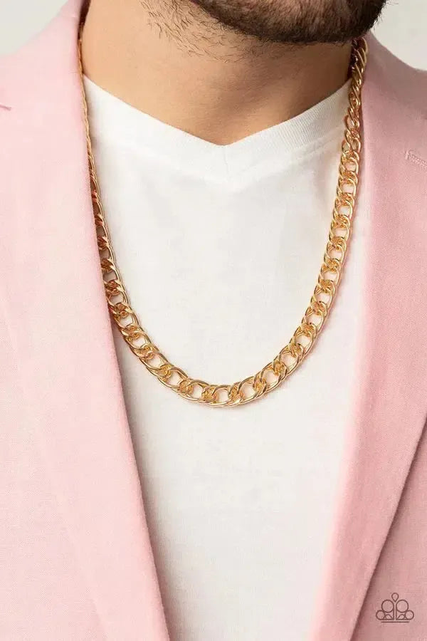 Ground Game Men's Gold Necklace - Paparazzi Accessories- on model - CarasShop.com - Paparazzi Jewelry by Cara Jewels