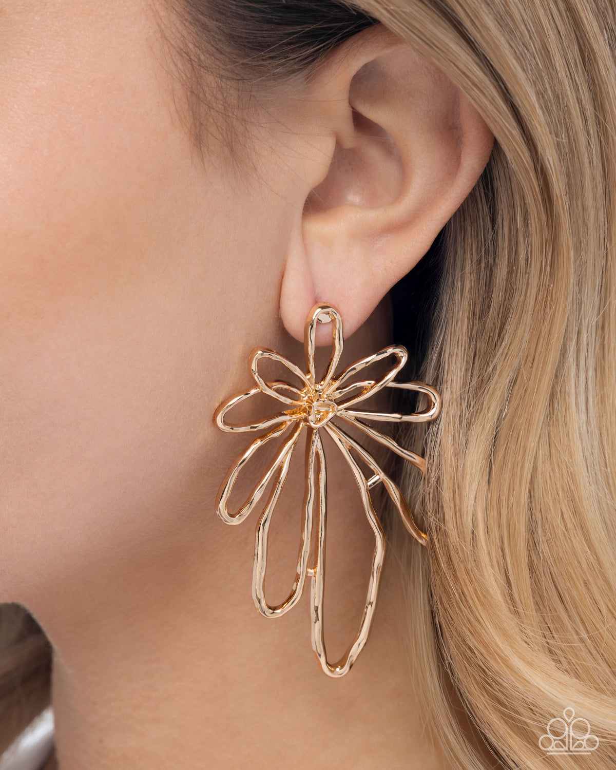 Growing Garden Gold Daisy Earrings - Paparazzi Accessories- on model - CarasShop.com - Paparazzi Jewelry by Cara Jewels
