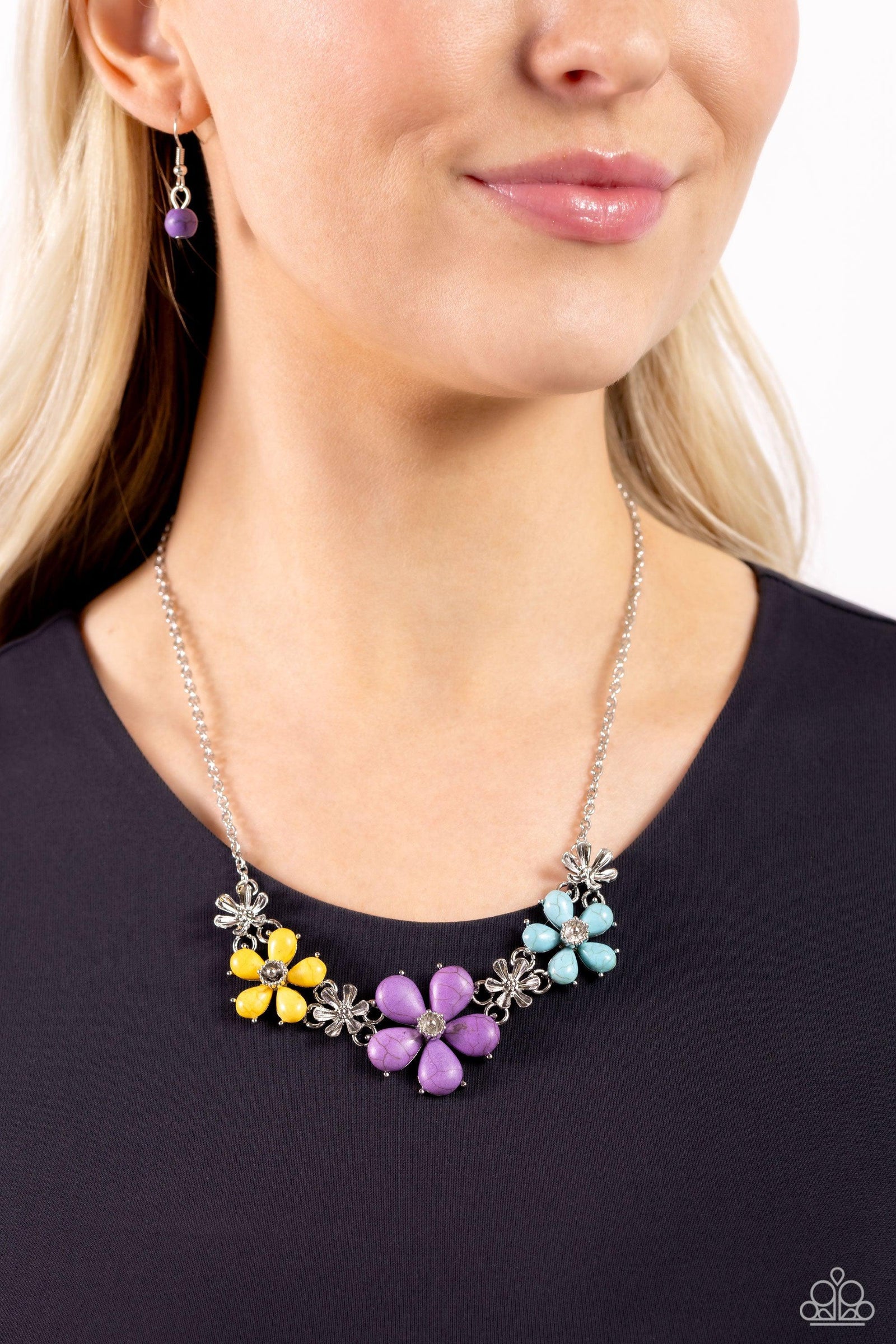 Growing Garland Purple & Multi Stone Floral Necklace - Paparazzi Accessories- lightbox - CarasShop.com - Paparazzi Jewelry by Cara Jewels