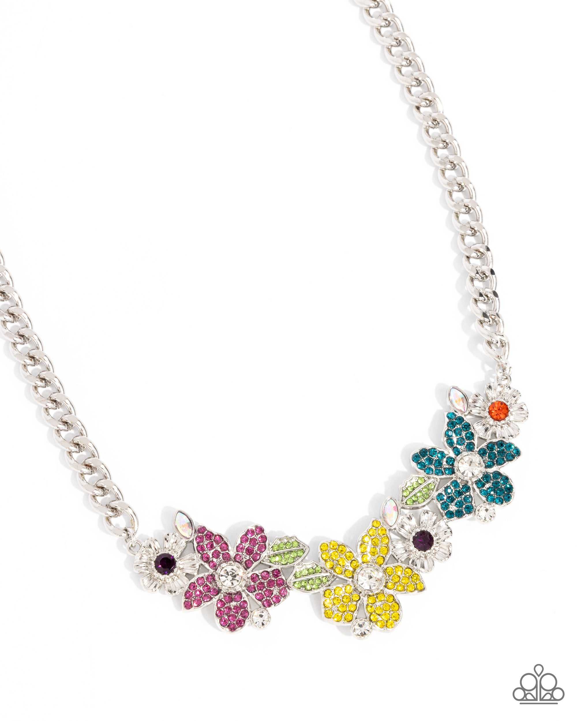 Guiding Garden Multi Rhinestone Floral Necklace - Paparazzi Accessories- lightbox - CarasShop.com - Paparazzi Jewelry by Cara Jewels
