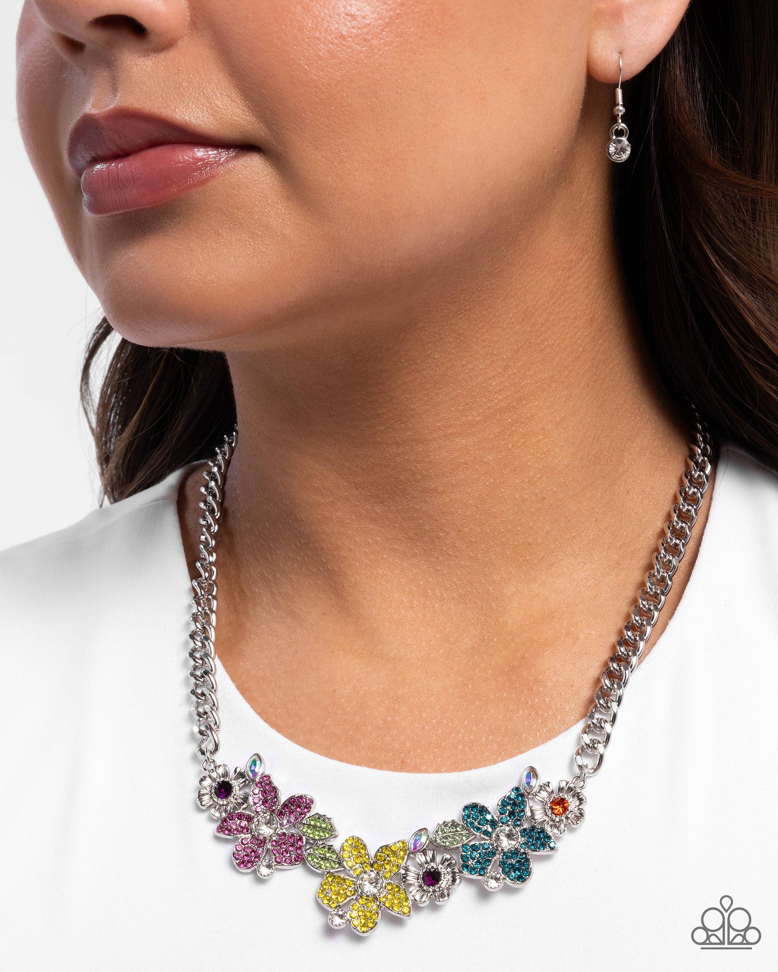 Guiding Garden Multi Rhinestone Floral Necklace - Paparazzi Accessories- lightbox - CarasShop.com - Paparazzi Jewelry by Cara Jewels