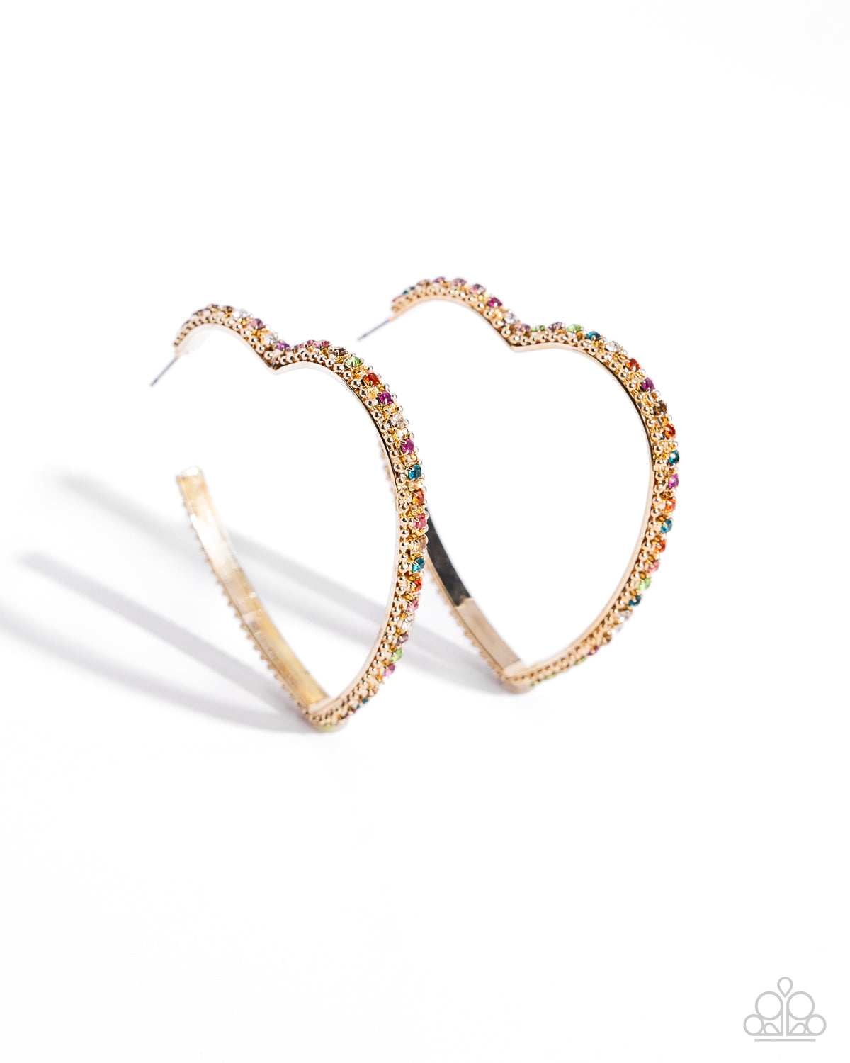 Halftime Hearts Multi & Gold Heart Hoop Earrings - Paparazzi Accessories- lightbox - CarasShop.com - Paparazzi Jewelry by Cara Jewels
