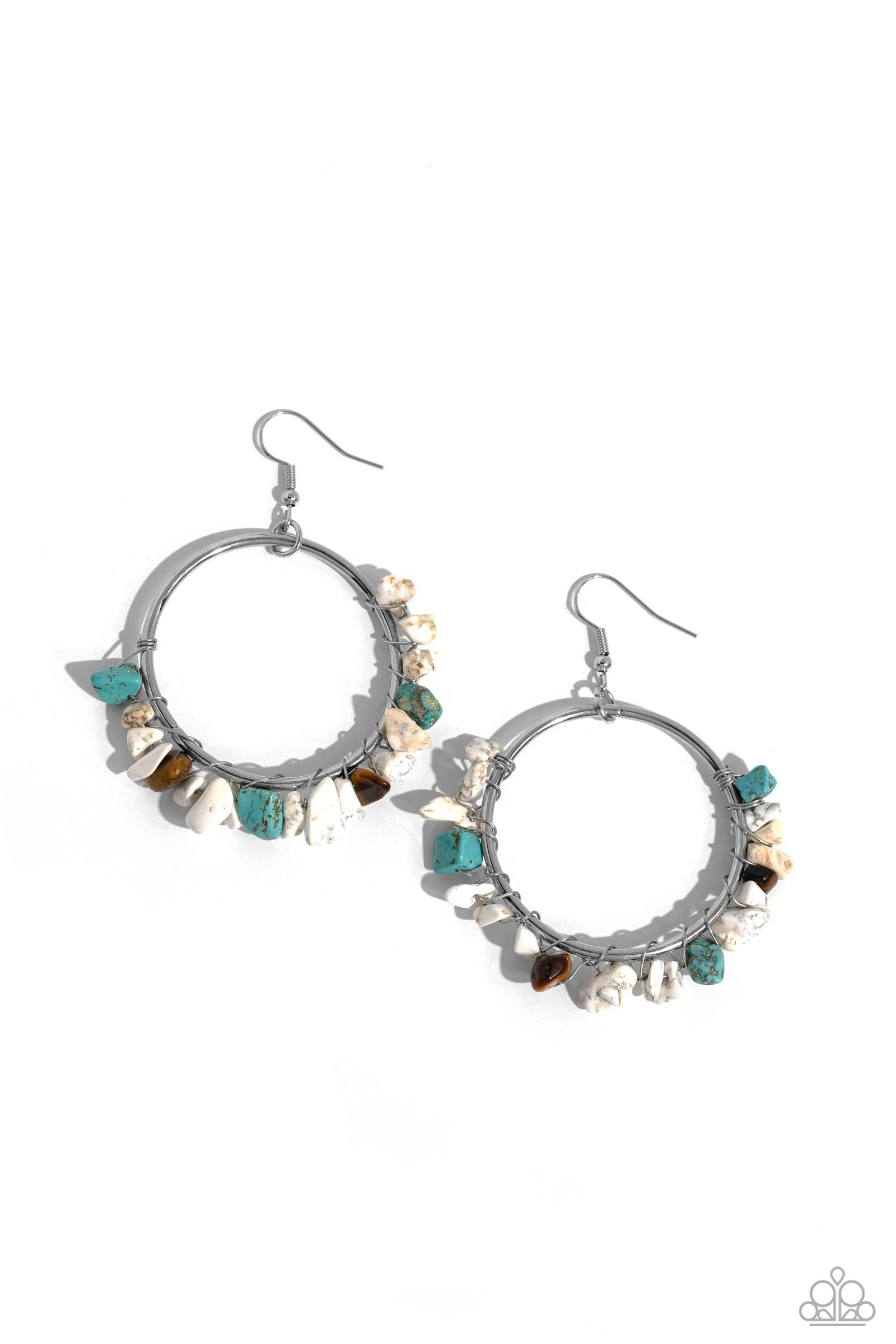 Handcrafted Habitat White, Turquoise & Tiger Eye Stone Earrings - Paparazzi Accessories- lightbox - CarasShop.com - Paparazzi Jewelry by Cara Jewels