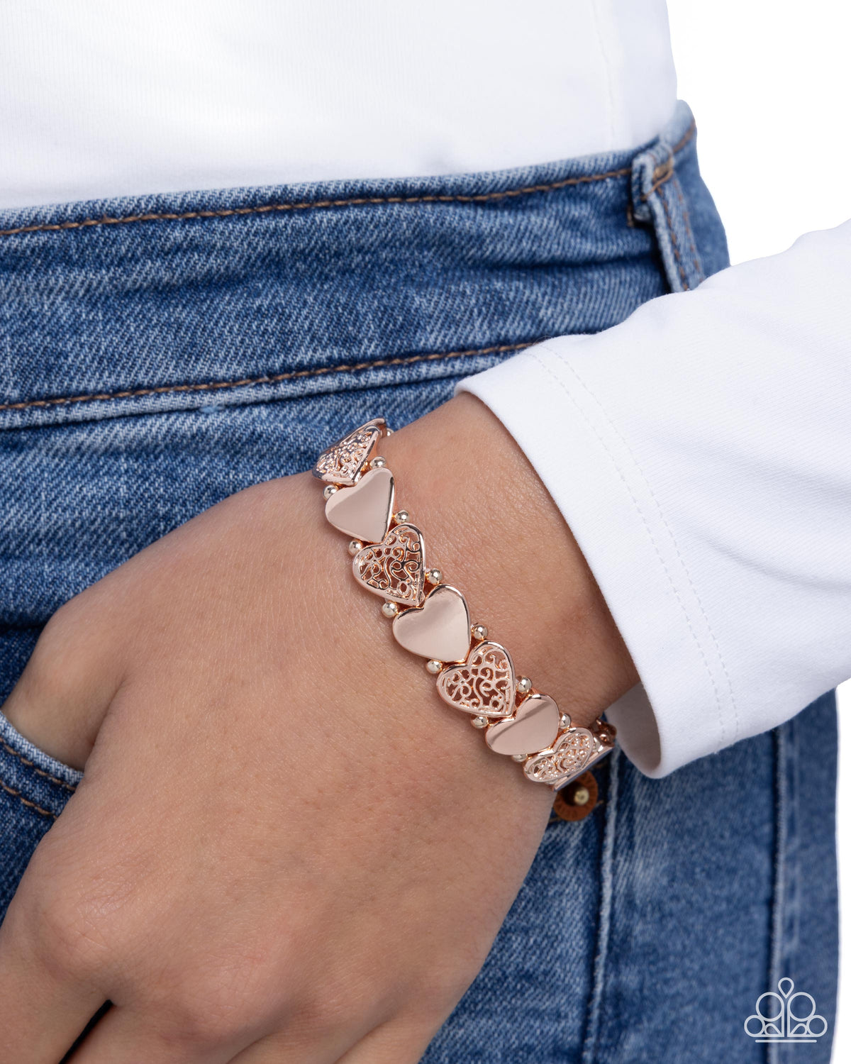 Handcrafted Heartthrob Rose Gold Bracelet - Paparazzi Accessories-on model - CarasShop.com - Paparazzi Jewelry by Cara Jewels