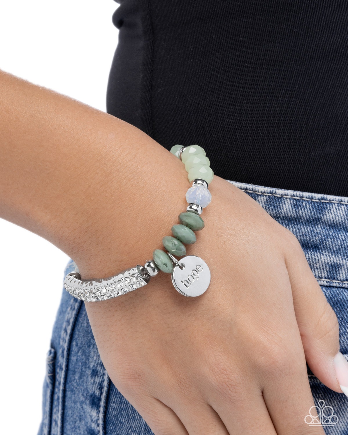 Handcrafted Hope Green & Silver Inspirational Bracelet - Paparazzi Accessories-on model - CarasShop.com - Paparazzi Jewelry by Cara Jewels