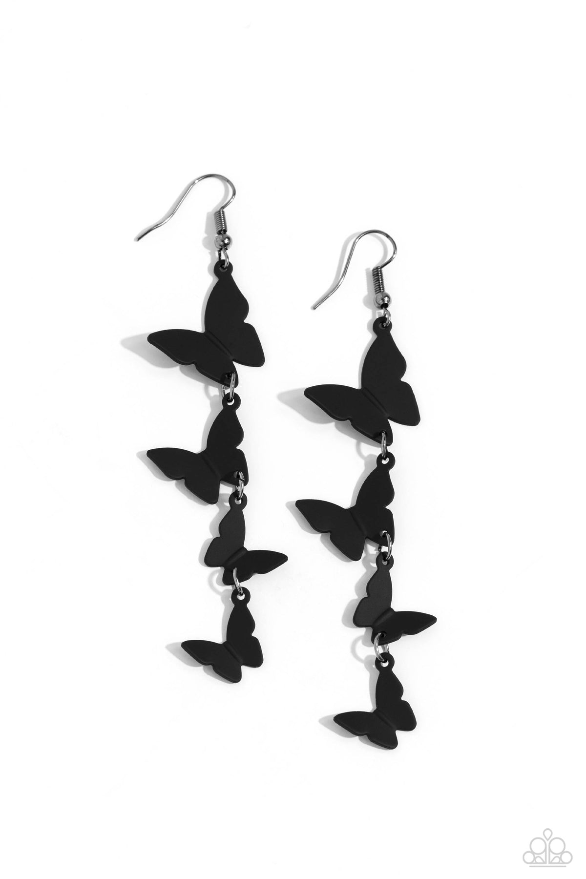 Haphazard Headliner Black Butterfly Earrings - Paparazzi Accessories- lightbox - CarasShop.com - Paparazzi Jewelry by Cara Jewels