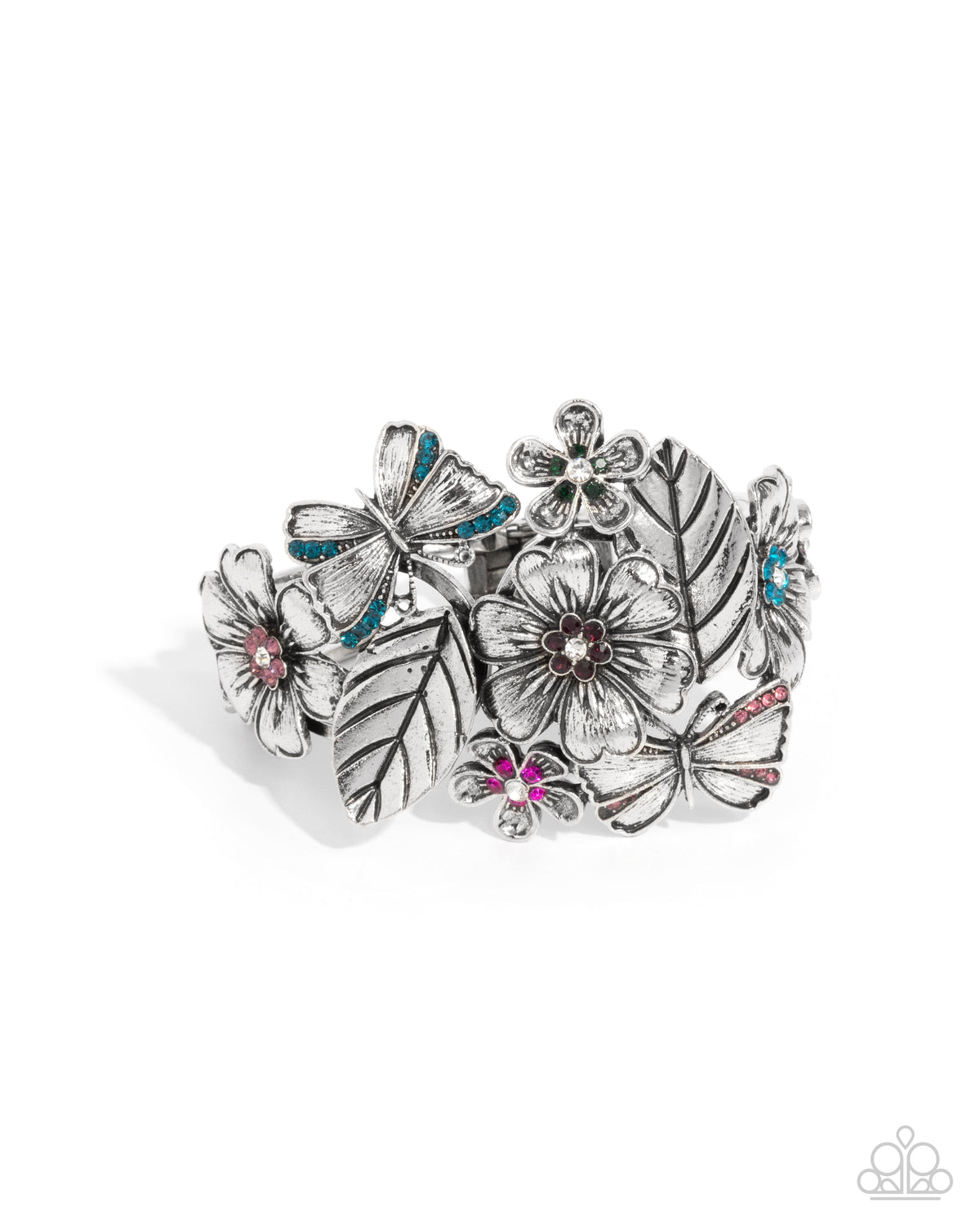 Harmonious Heiress Multi Rhinestone Floral Bracelet - Paparazzi Accessories- lightbox - CarasShop.com - Paparazzi Jewelry by Cara Jewels