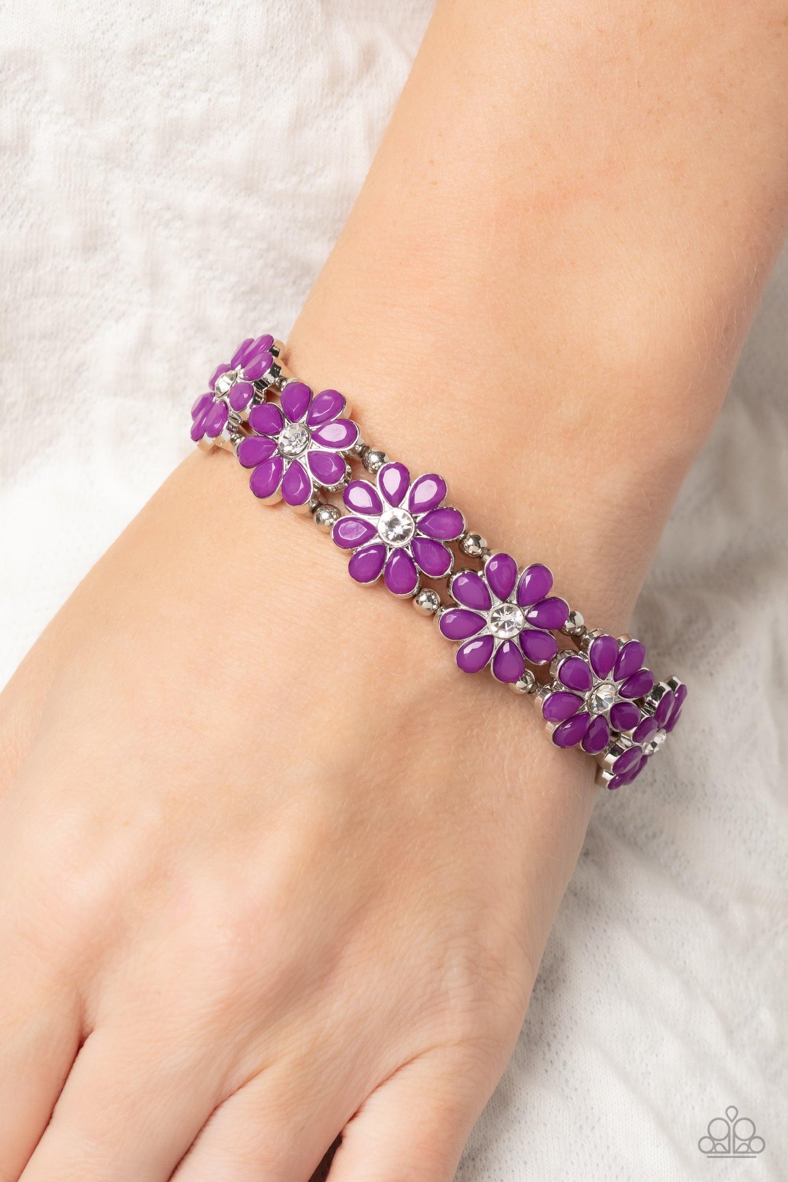 Hawaiian Holiday Purple Flower Bracelet - Paparazzi Accessories- lightbox - CarasShop.com - Paparazzi Jewelry by Cara Jewels
