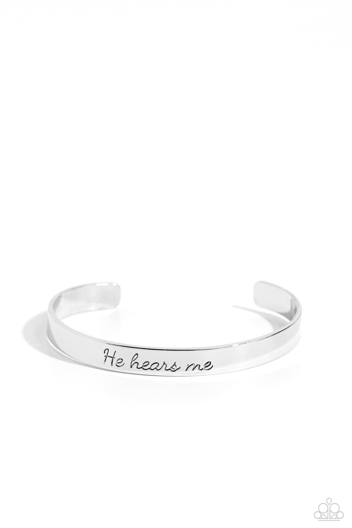 He Hears Silver Inspirational Cuff Bracelet - Paparazzi Accessories- lightbox - CarasShop.com - Paparazzi Jewelry by Cara Jewels