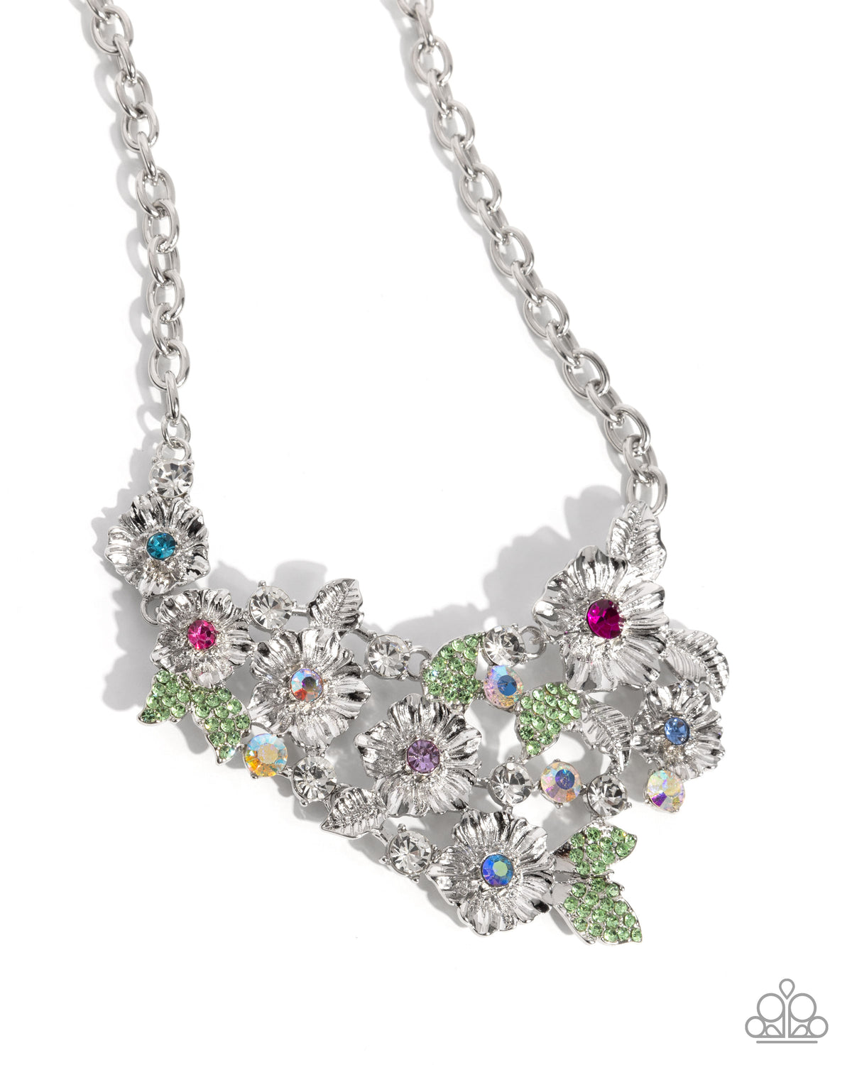 Head-Turning Haute Multi Rhinestone Floral Necklace - Paparazzi Accessories- lightbox - CarasShop.com - Paparazzi Jewelry by Cara Jewels