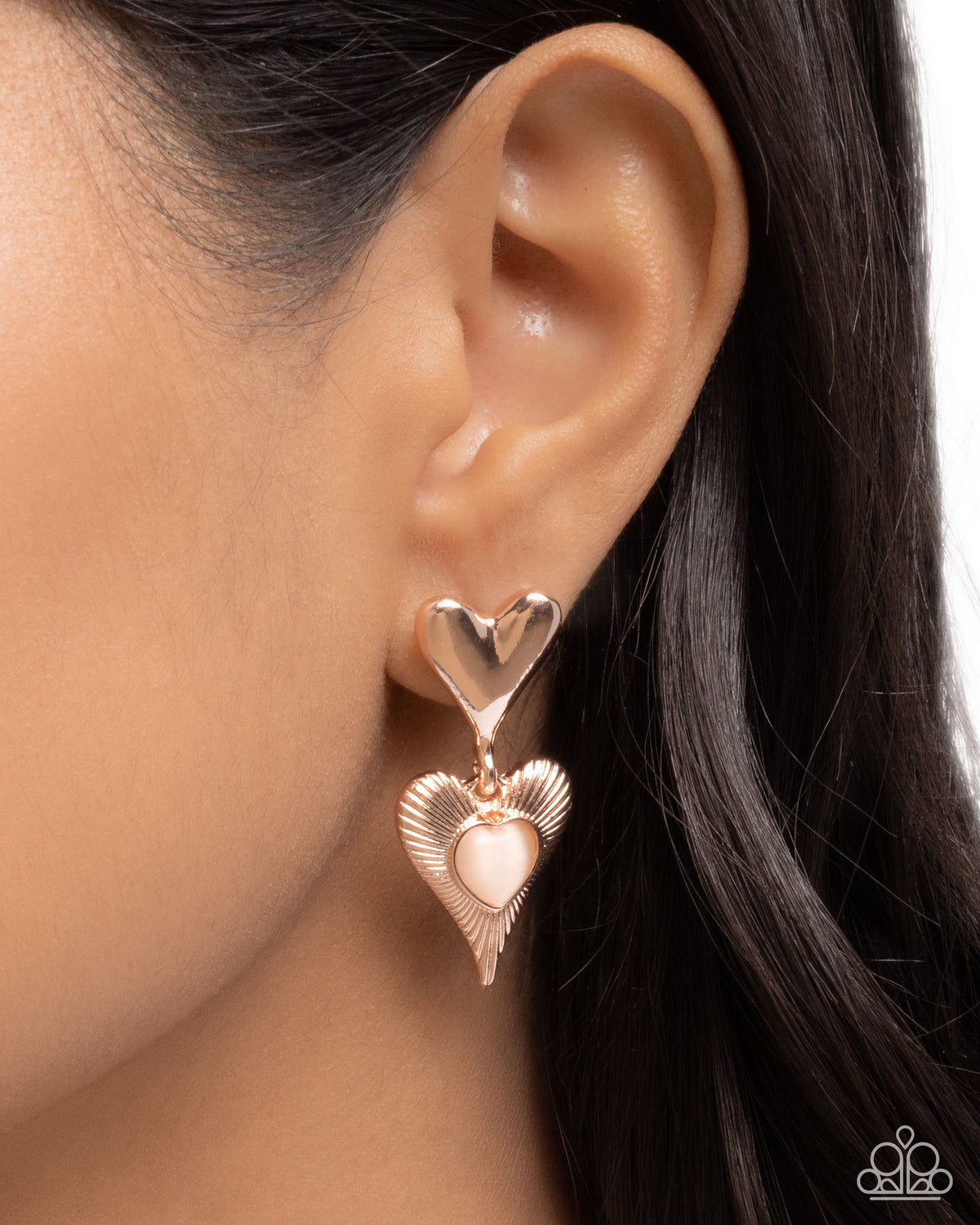 Heart Habitat Rose Gold & Cat's Eye Earrings - Paparazzi Accessories-on model - CarasShop.com - Paparazzi Jewelry by Cara Jewels