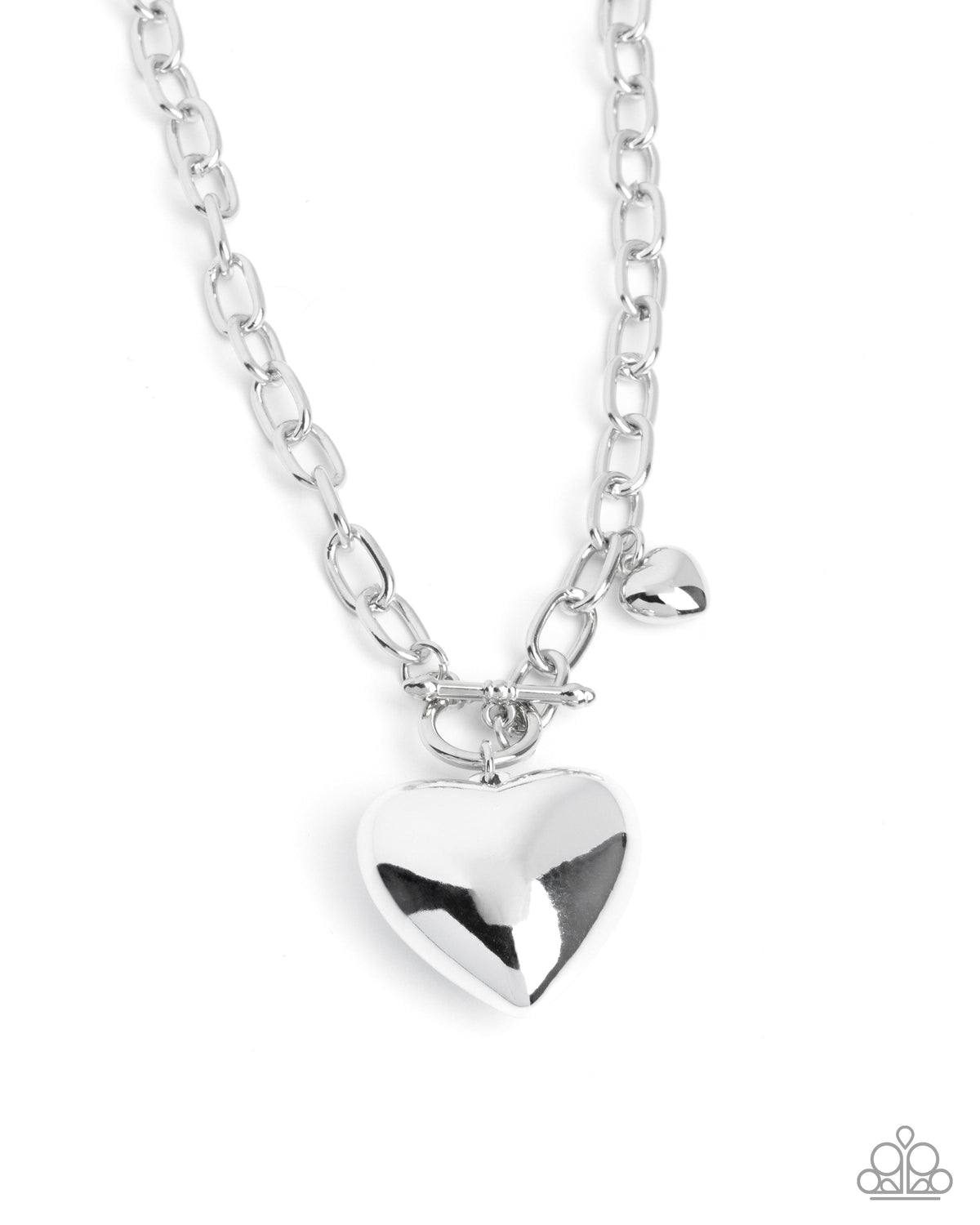 Heartfelt Hangout Silver Heart Necklace - Paparazzi Accessories- lightbox - CarasShop.com - Paparazzi Jewelry by Cara Jewels