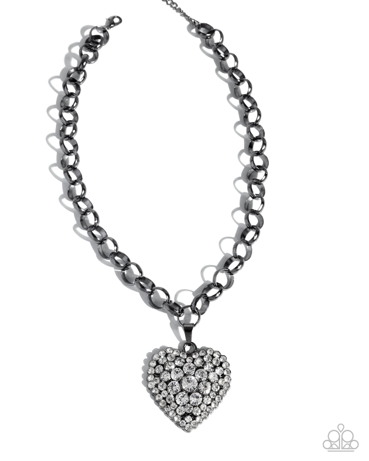 Heartfelt Havana Gunmetal Black & White Rhinestone Heart Necklace - Paparazzi Accessories- lightbox - CarasShop.com - Paparazzi Jewelry by Cara Jewels