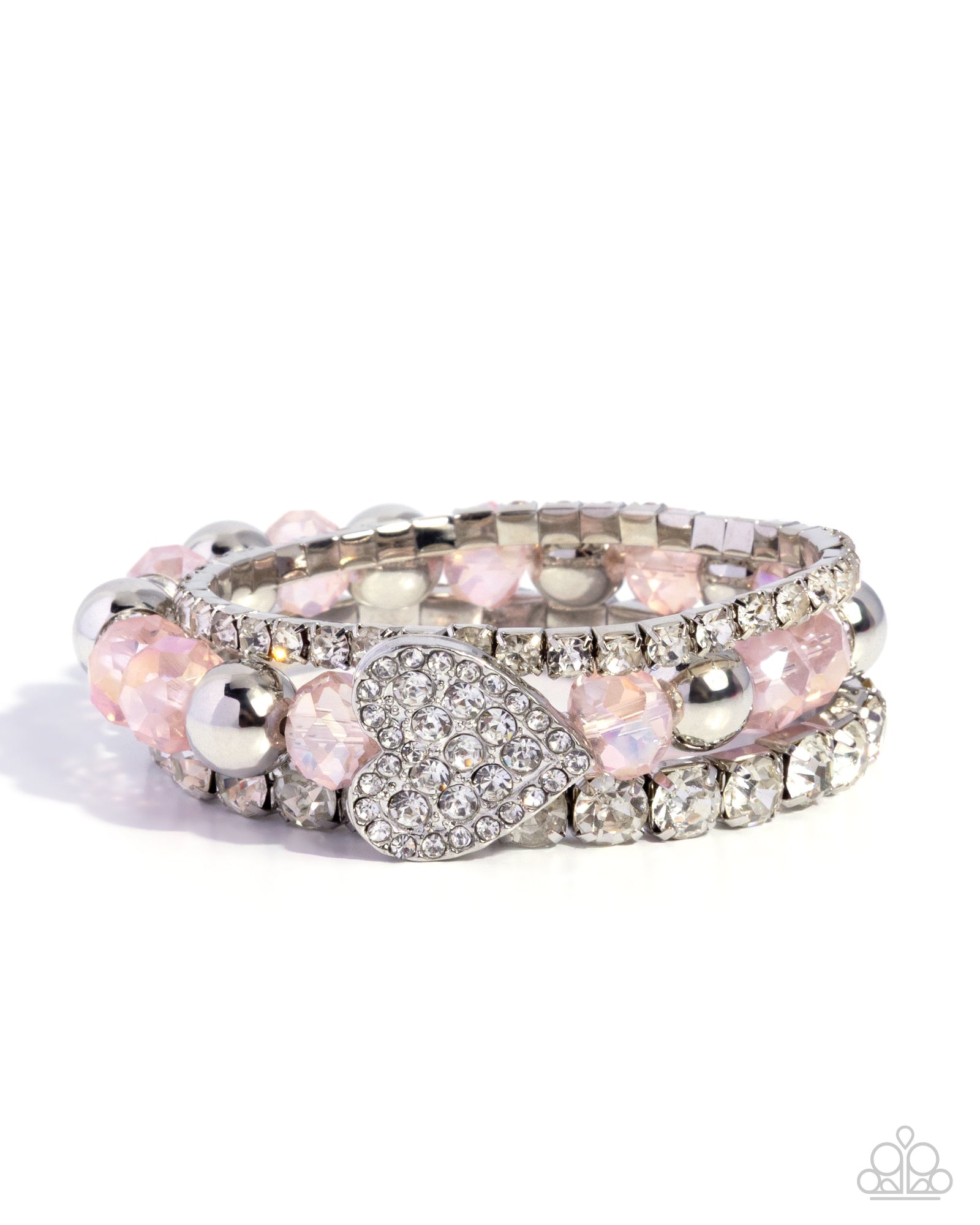 Heartfelt Heiress Pink & White Rhinestone Bracelet - Paparazzi Accessories- lightbox - CarasShop.com - Paparazzi Jewelry by Cara Jewels