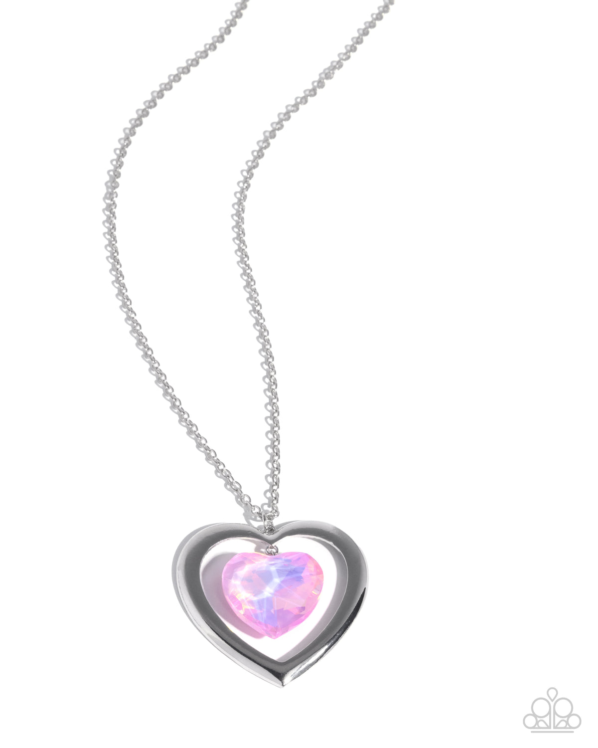 Heartfelt Hemisphere Pink Gem Heart Necklace - Paparazzi Accessories- lightbox - CarasShop.com - Paparazzi Jewelry by Cara Jewels