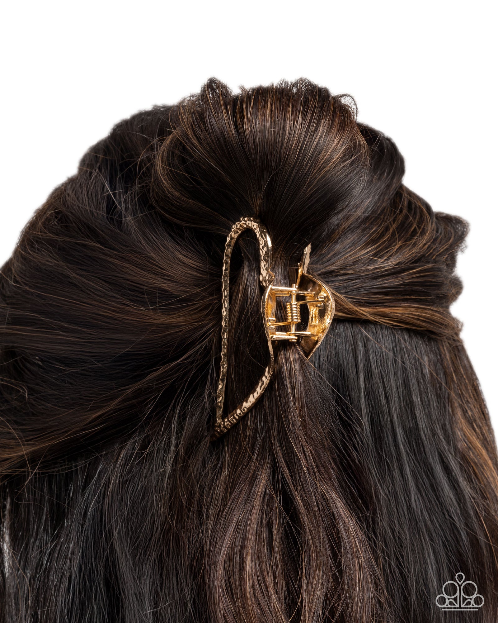 Heartfelt Hint Gold Heart Hair Claw Clip - Paparazzi Accessories- lightbox - CarasShop.com - Paparazzi Jewelry by Cara Jewels