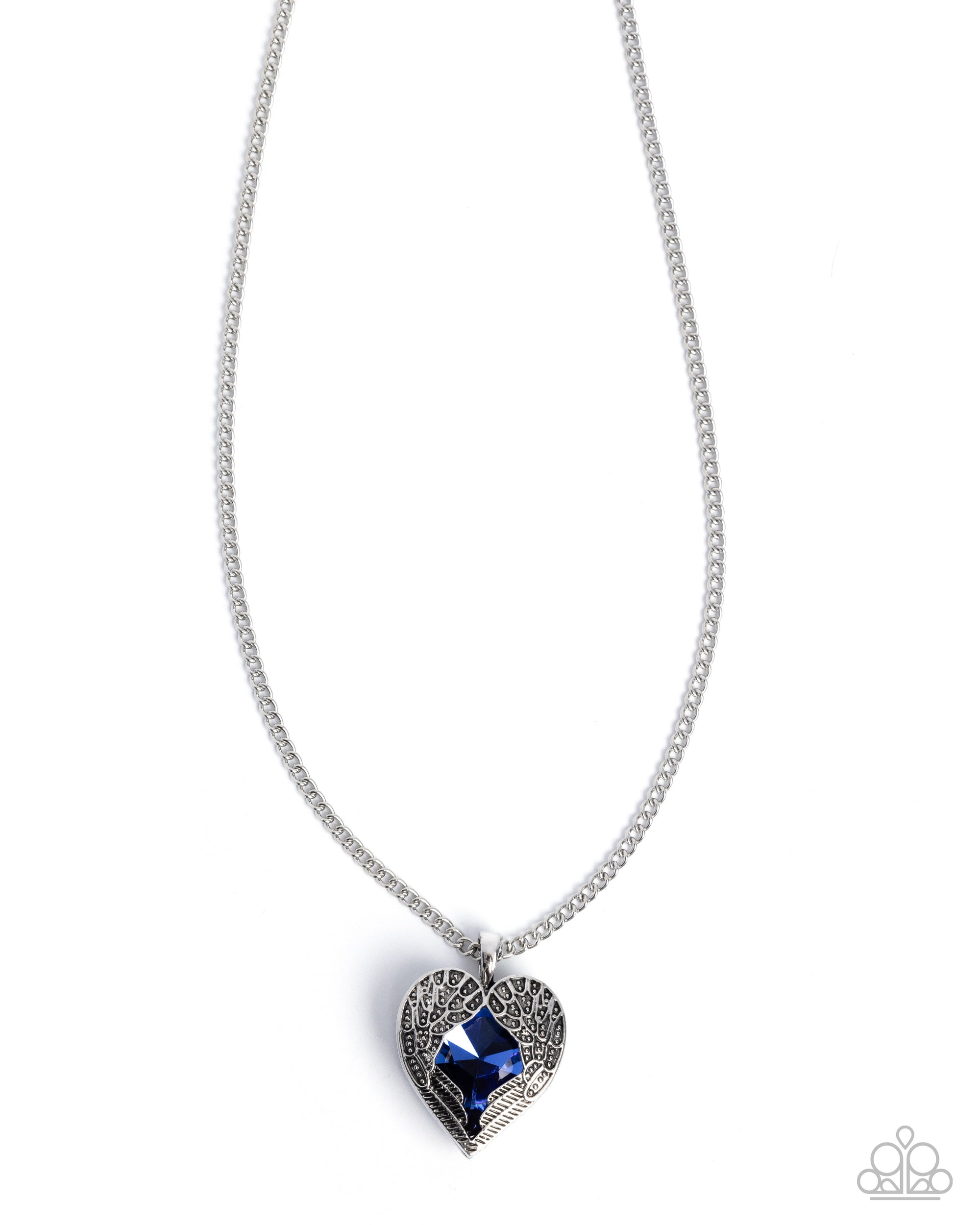 Heartfelt Honor Blue Angel Wing Heart Necklace - Paparazzi Accessories- lightbox - CarasShop.com - Paparazzi Jewelry by Cara Jewels