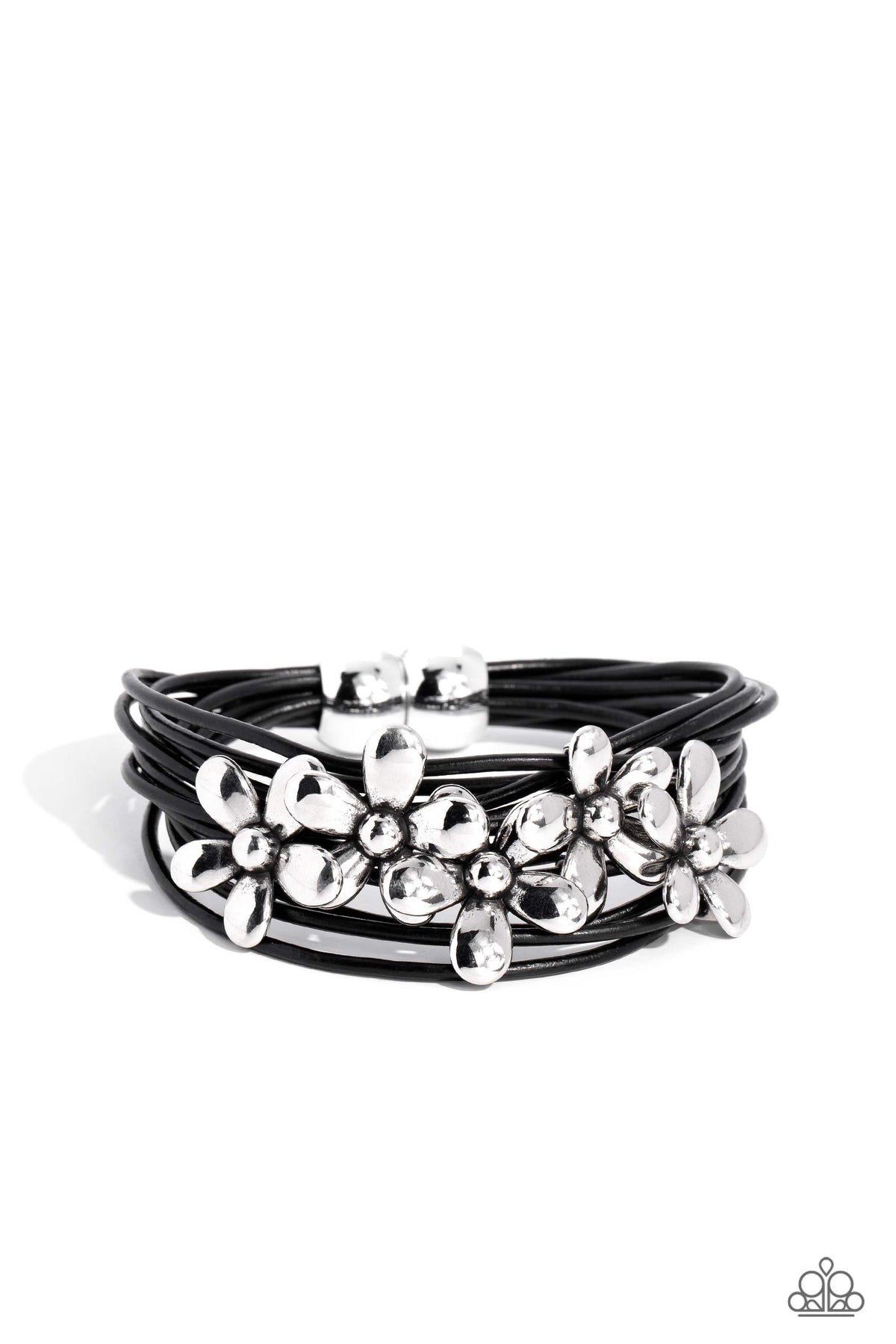 Here Comes the BLOOM Black Floral Bracelet - Paparazzi Accessories- lightbox - CarasShop.com - Paparazzi Jewelry by Cara Jewels