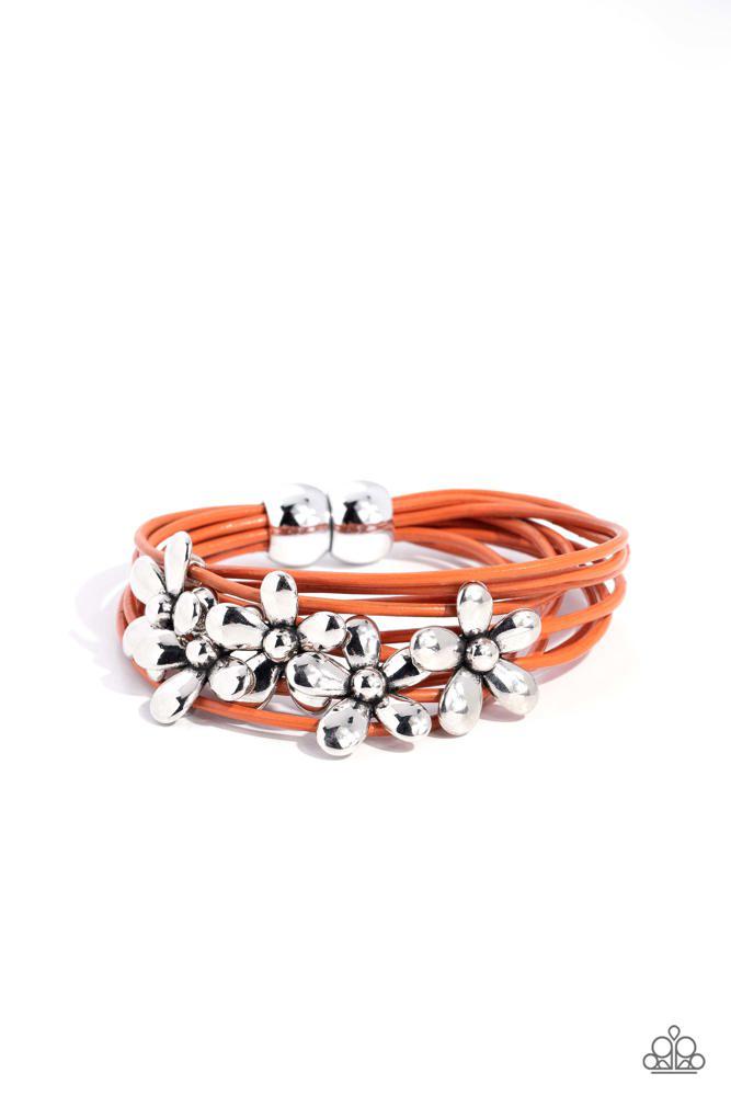 Here Comes The BLOOM Orange Bracelet - Paparazzi Accessories- lightbox - CarasShop.com - Paparazzi Jewelry by Cara Jewels