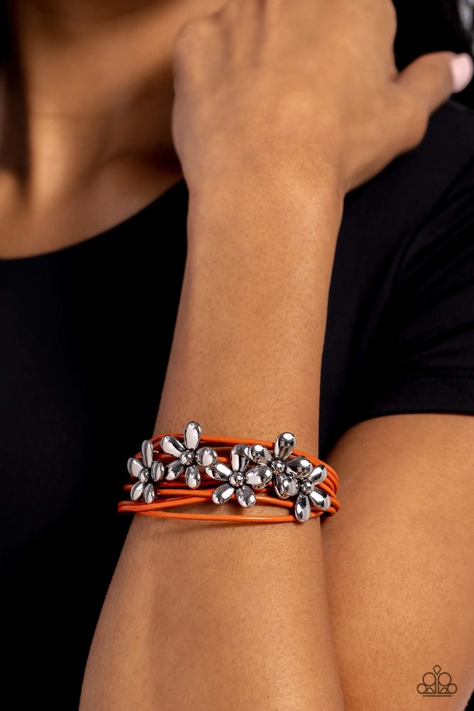 Here Comes The BLOOM Orange Bracelet - Paparazzi Accessories-on model - CarasShop.com - Paparazzi Jewelry by Cara Jewels