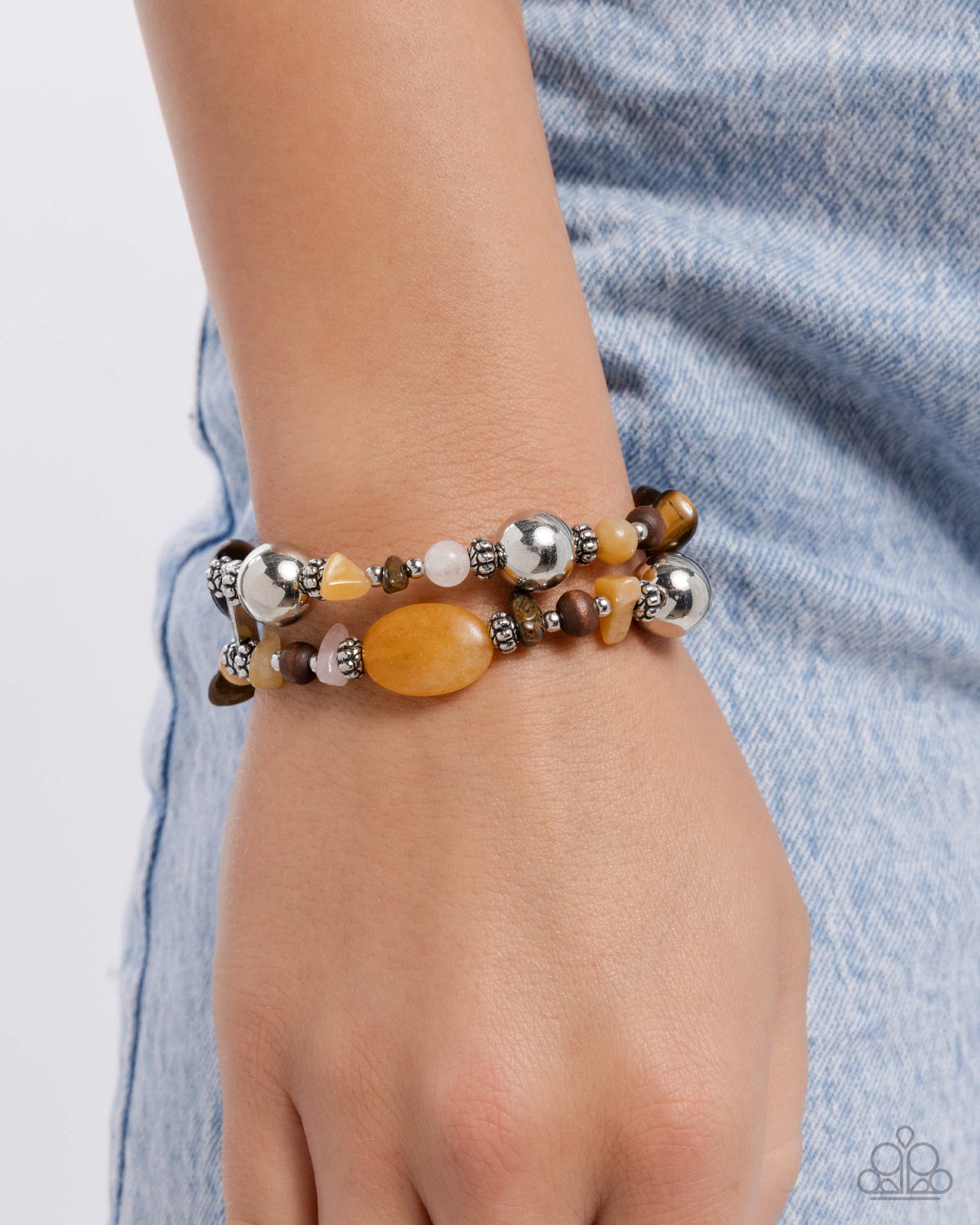 Heroic Harmony Yellow & Tigers Eye Stone Bracelet - Paparazzi Accessories- on model - CarasShop.com - Paparazzi Jewelry by Cara Jewels