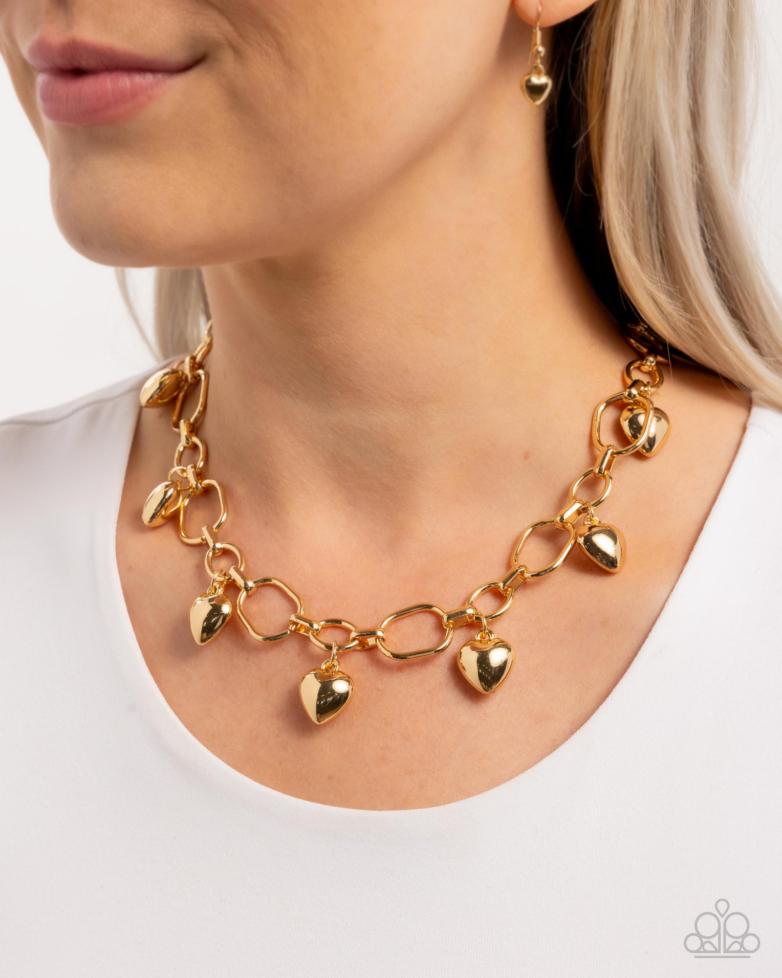 Hey Lover Gold Heart Necklace - Paparazzi Accessories- lightbox - CarasShop.com - Paparazzi Jewelry by Cara Jewels