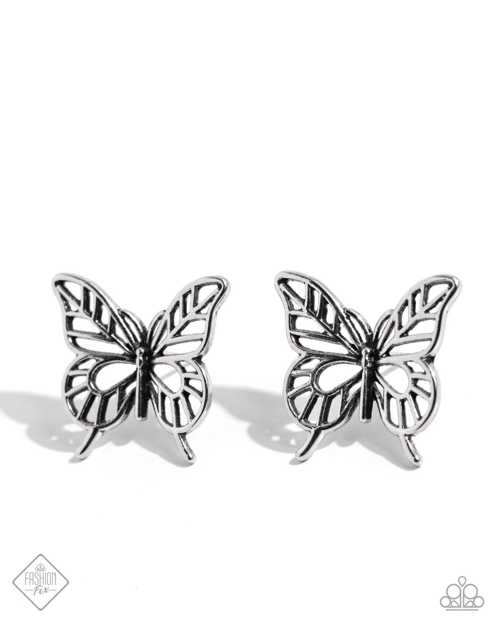 High and FLIGHTY Silver Butterfly Earrings - Paparazzi Accessories- lightbox - CarasShop.com - Paparazzi Jewelry by Cara Jewels