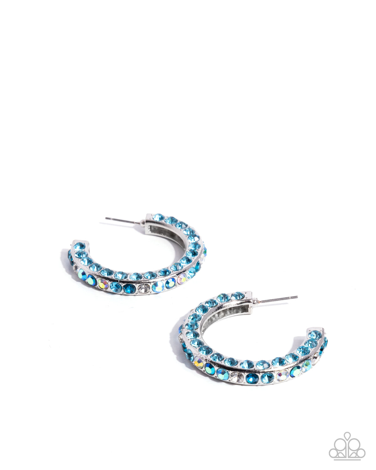 High-Level Haute Blue Rhinestone Hoop Earrings - Paparazzi Accessories- lightbox - CarasShop.com - Paparazzi Jewelry by Cara Jewels