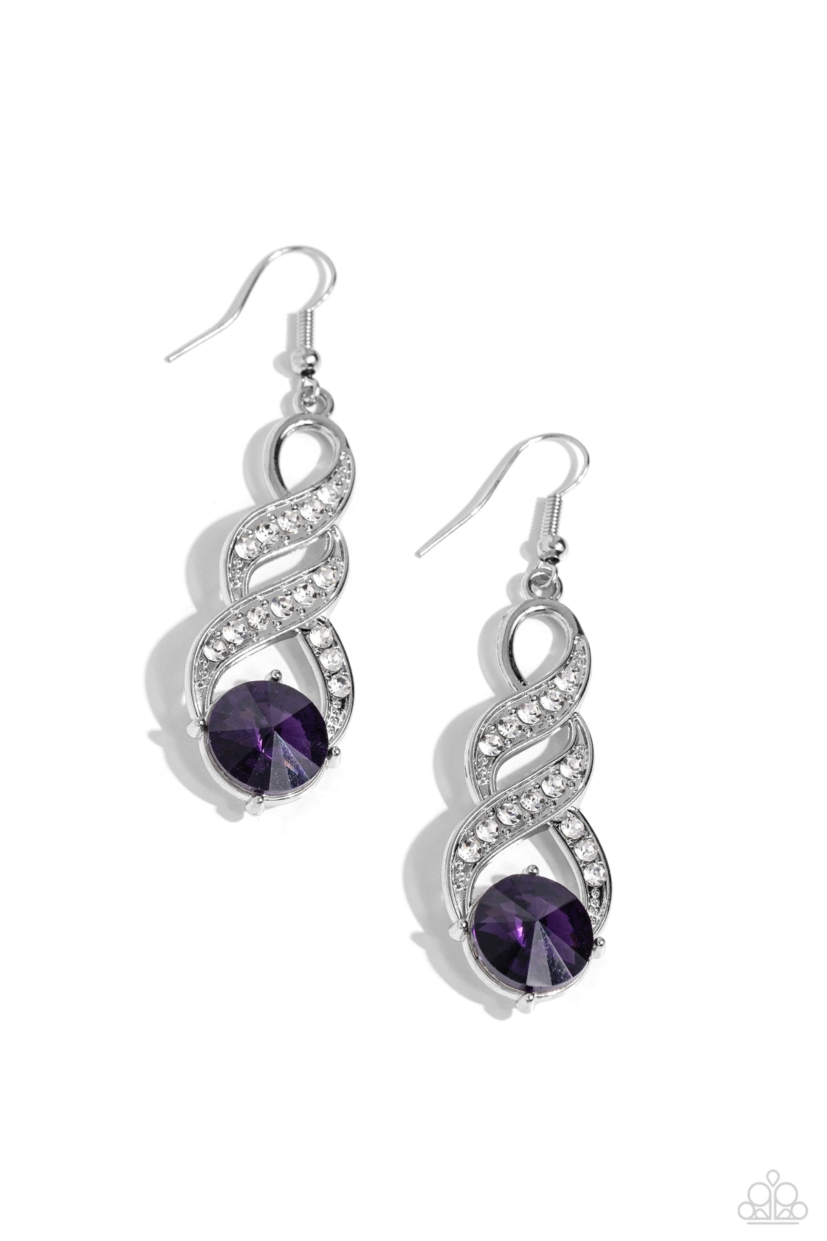 High-Ranking Royalty Purple & White Rhinestone Earrings - Paparazzi Accessories- lightbox - CarasShop.com - Paparazzi Jewelry by Cara Jewels