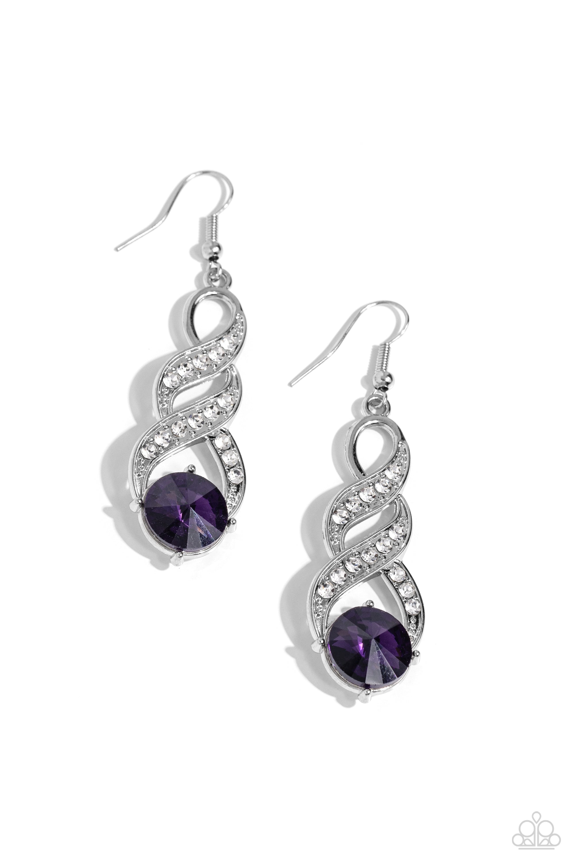 High-Ranking Royalty Purple & White Rhinestone Earrings - Paparazzi Accessories- lightbox - CarasShop.com - Paparazzi Jewelry by Cara Jewels