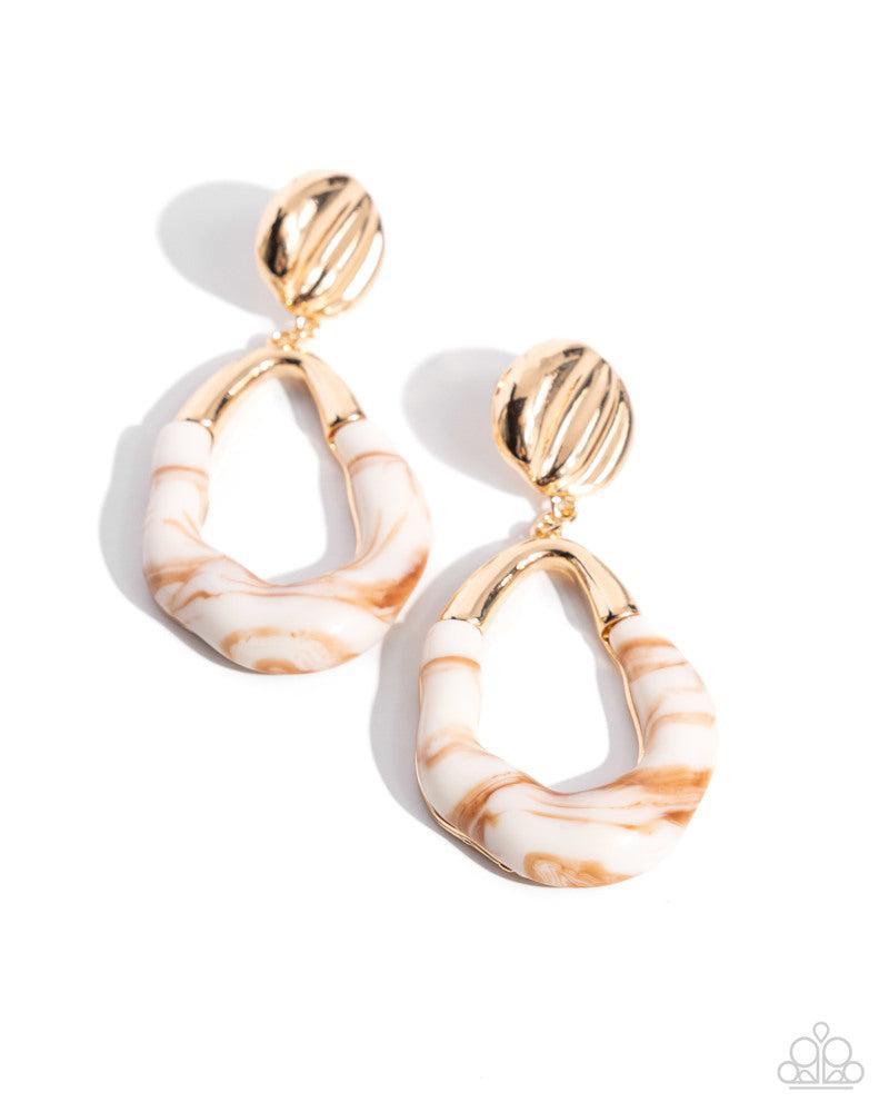 High Sheen Swirls Gold Post Earrings - Paparazzi Accessories- lightbox - CarasShop.com - Paparazzi Jewelry by Cara Jewels