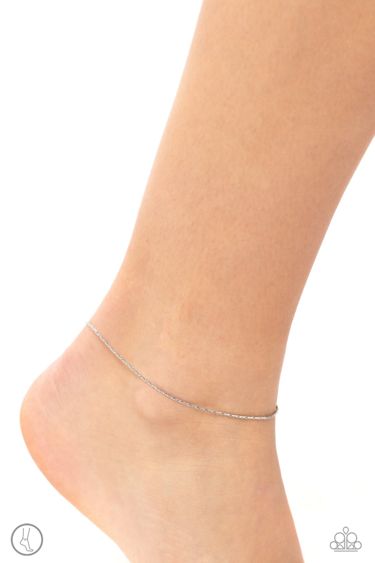 High-Tech Texture Silver Anklet - Paparazzi Accessories- on model - CarasShop.com - Paparazzi Jewelry by Cara Jewels
