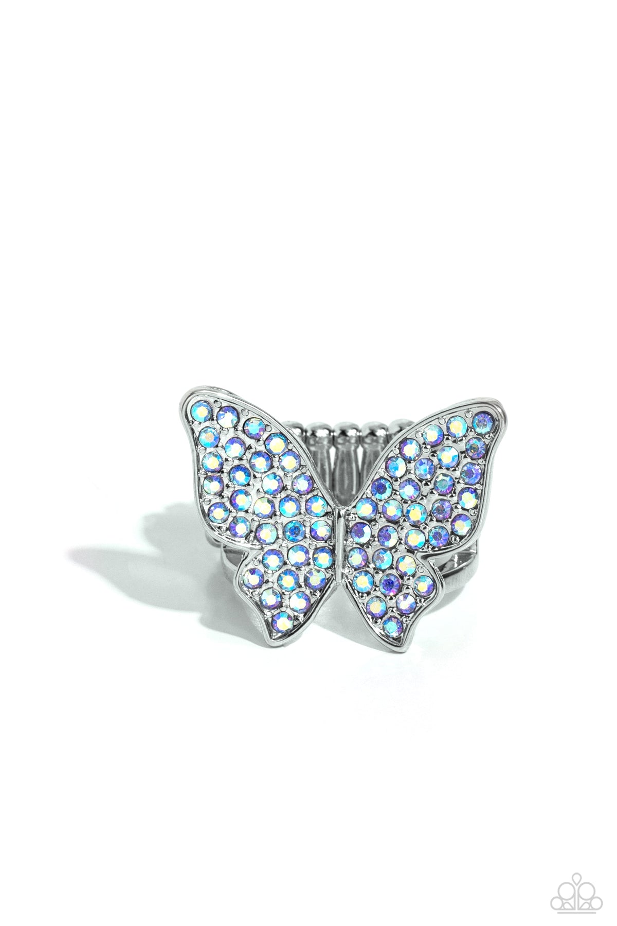 High Time Blue Rhinestone Butterfly Ring - Paparazzi Accessories- lightbox - CarasShop.com - Paparazzi Jewelry by Cara Jewels