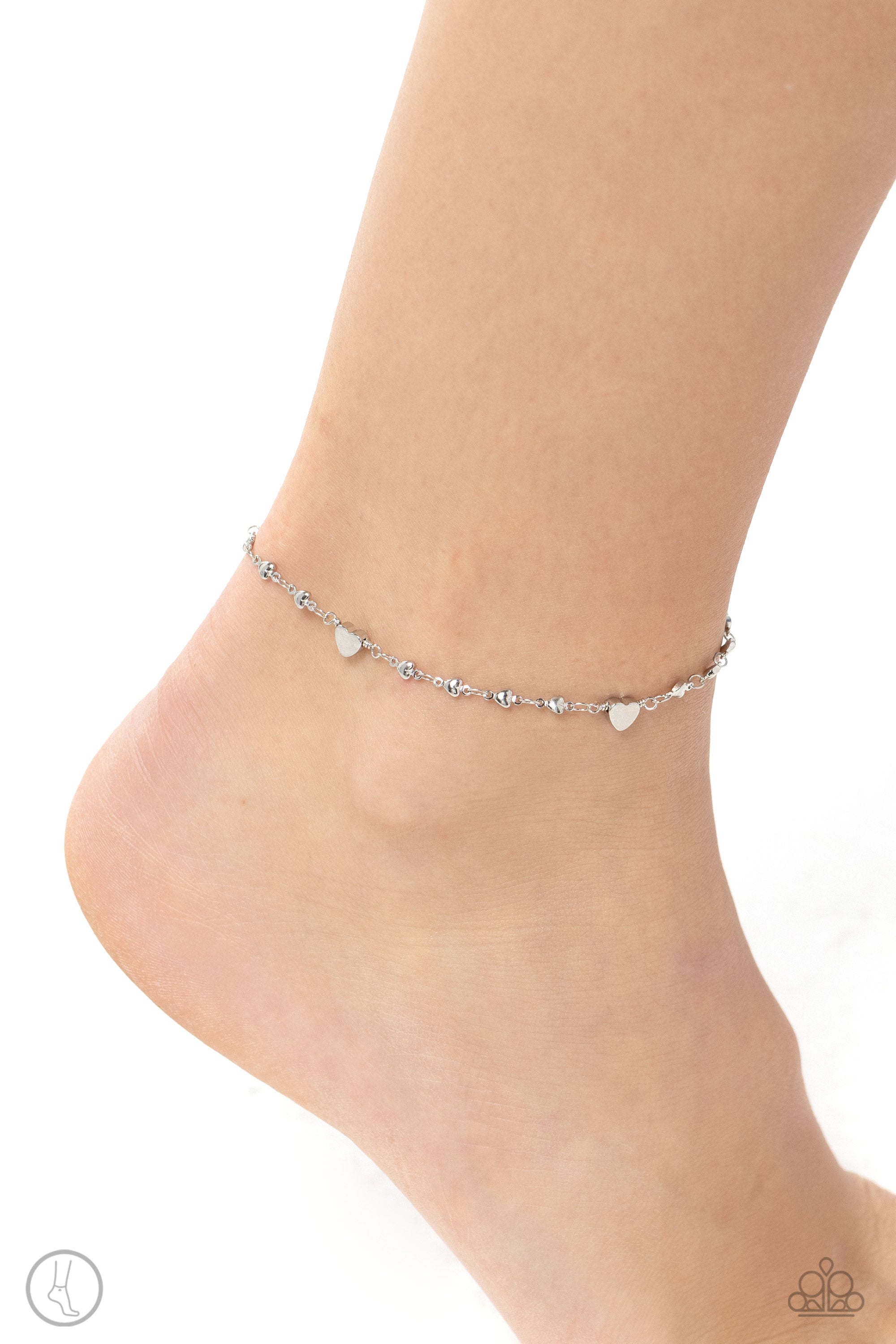 Highlighting My Heart Silver Anklet - Paparazzi Accessories- lightbox - CarasShop.com - Paparazzi Jewelry by Cara Jewels