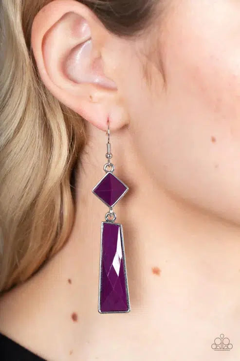 Hollywood Harmony Purple Earrings - Paparazzi Accessories- on model - CarasShop.com - Paparazzi Jewelry by Cara Jewels
