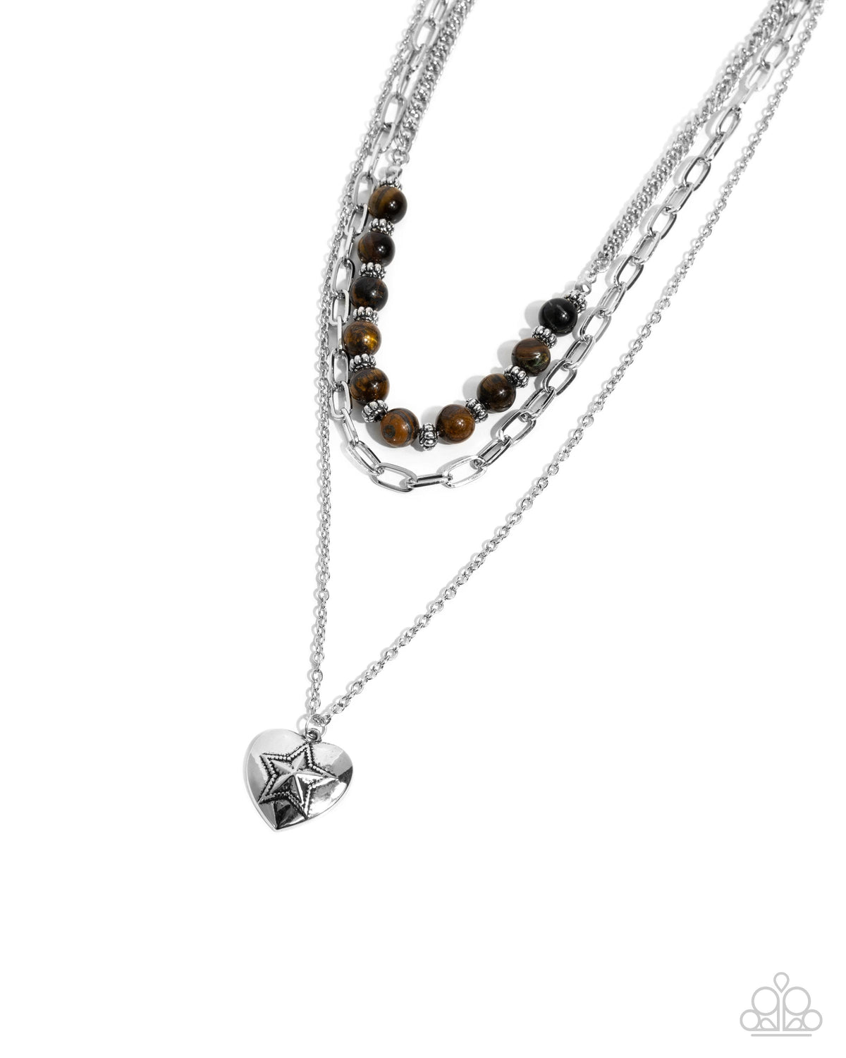 Home Stretch Brown Tiger's Eye Stone and Heart Necklace - Paparazzi Accessories- lightbox - CarasShop.com - Paparazzi Jewelry by Cara Jewels