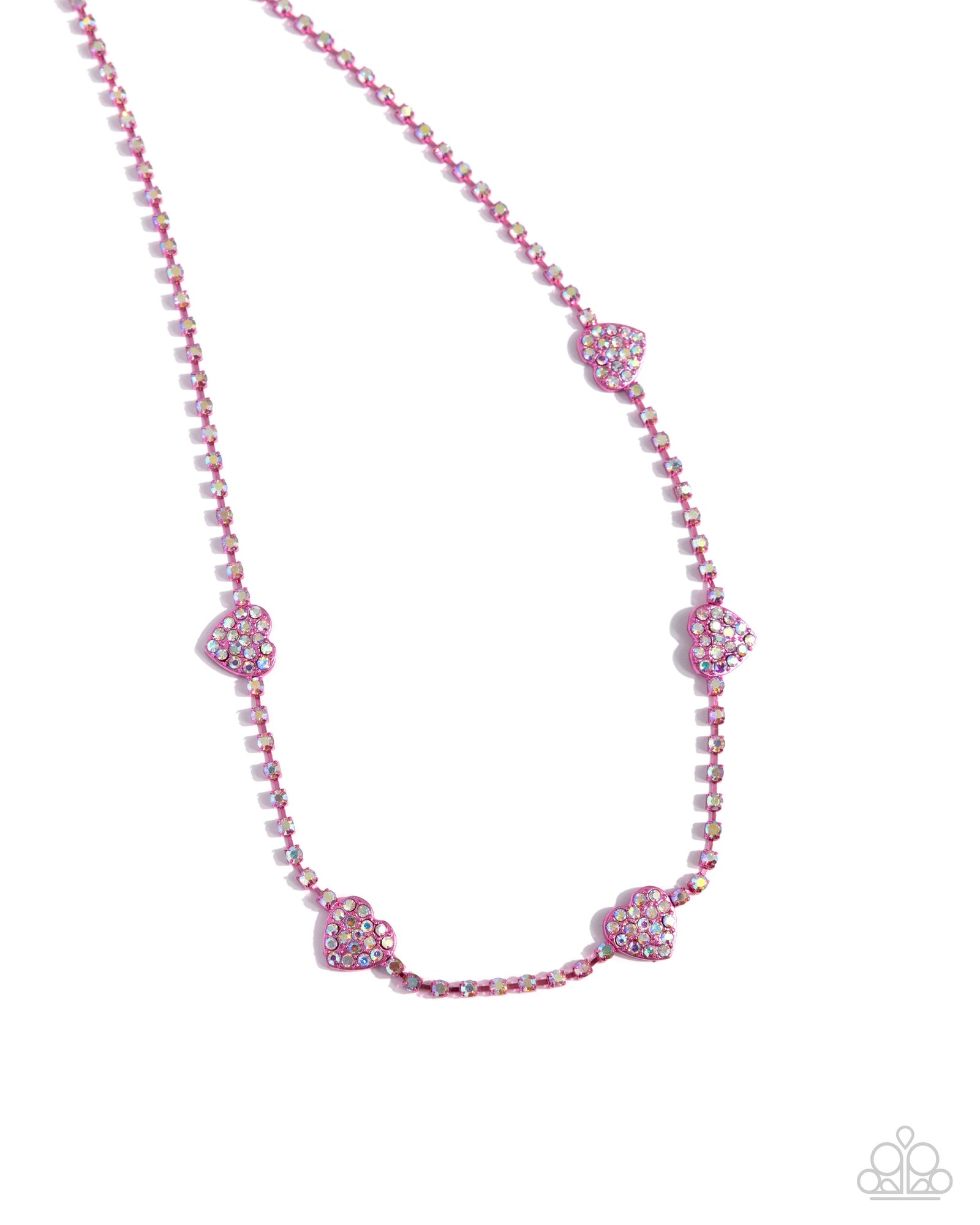 Homecoming Hearts Pink Rhinestone Heart Necklace - Paparazzi Accessories- lightbox - CarasShop.com - Paparazzi Jewelry by Cara Jewels