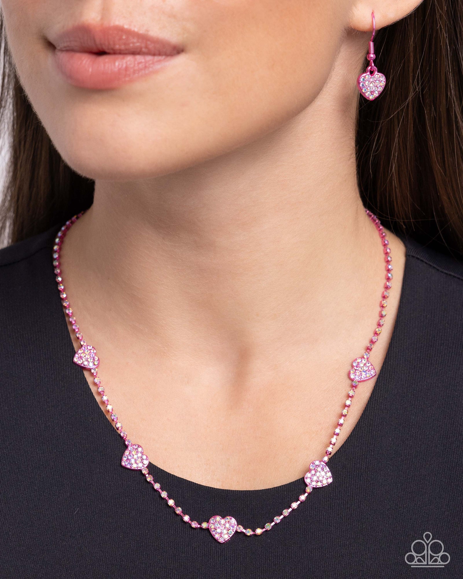 Homecoming Hearts Pink Rhinestone Heart Necklace - Paparazzi Accessories- lightbox - CarasShop.com - Paparazzi Jewelry by Cara Jewels