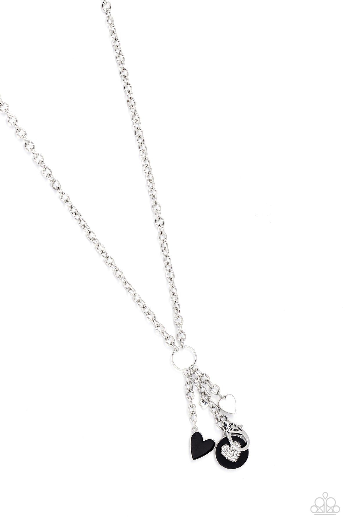 Homecoming Hour Black & White Heart Charm Lanyard Necklace - Paparazzi Accessories- lightbox - CarasShop.com - Paparazzi Jewelry by Cara Jewels