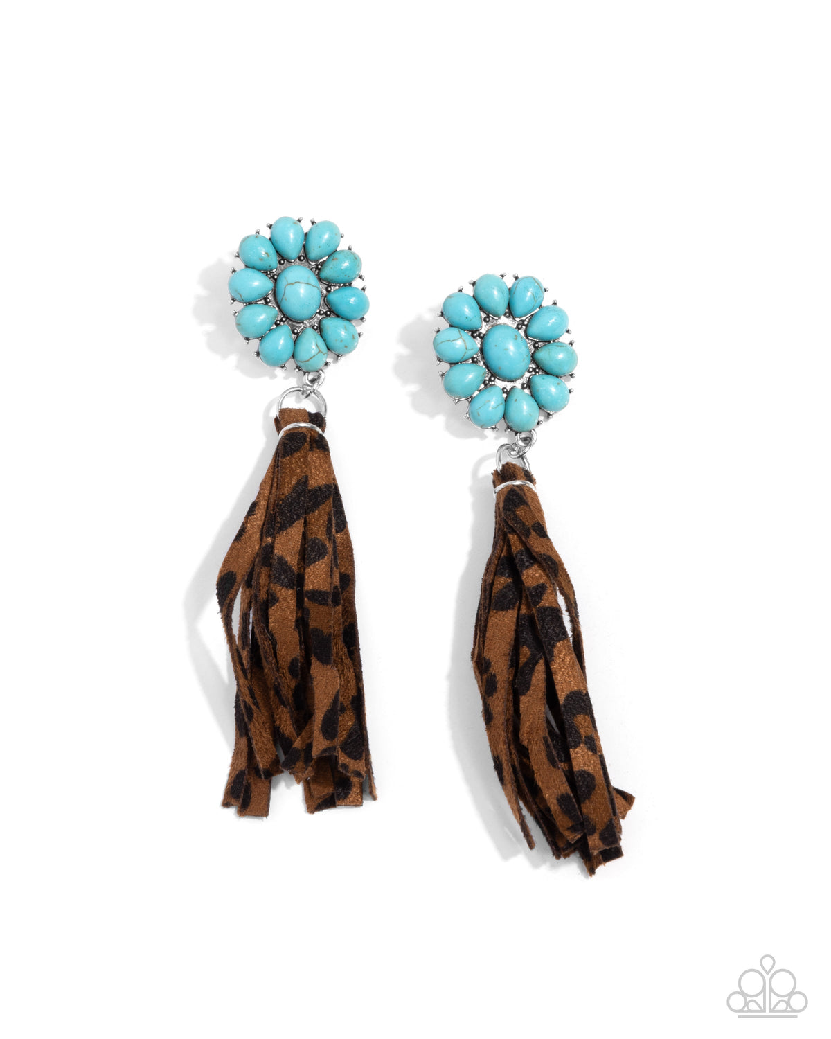 Hometown Hero Turquoise Blue Stone & Leopard Tassel Earrings - Paparazzi Accessories- lightbox - CarasShop.com - Paparazzi Jewelry by Cara Jewels