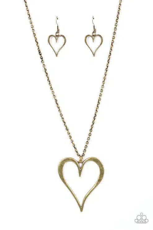 Hopelessly In Love Brass Necklace - Paparazzi Accessories- lightbox - CarasShop.com - Paparazzi Jewelry by Cara Jewels
