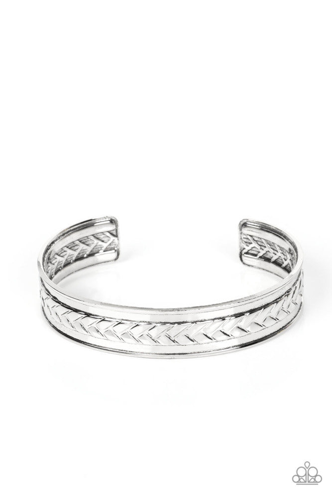 Hot On The TRAILBLAZER Men's Silver Cuff Bracelet - Paparazzi Accessories- lightbox - CarasShop.com - Paparazzi Jewelry by Cara Jewels