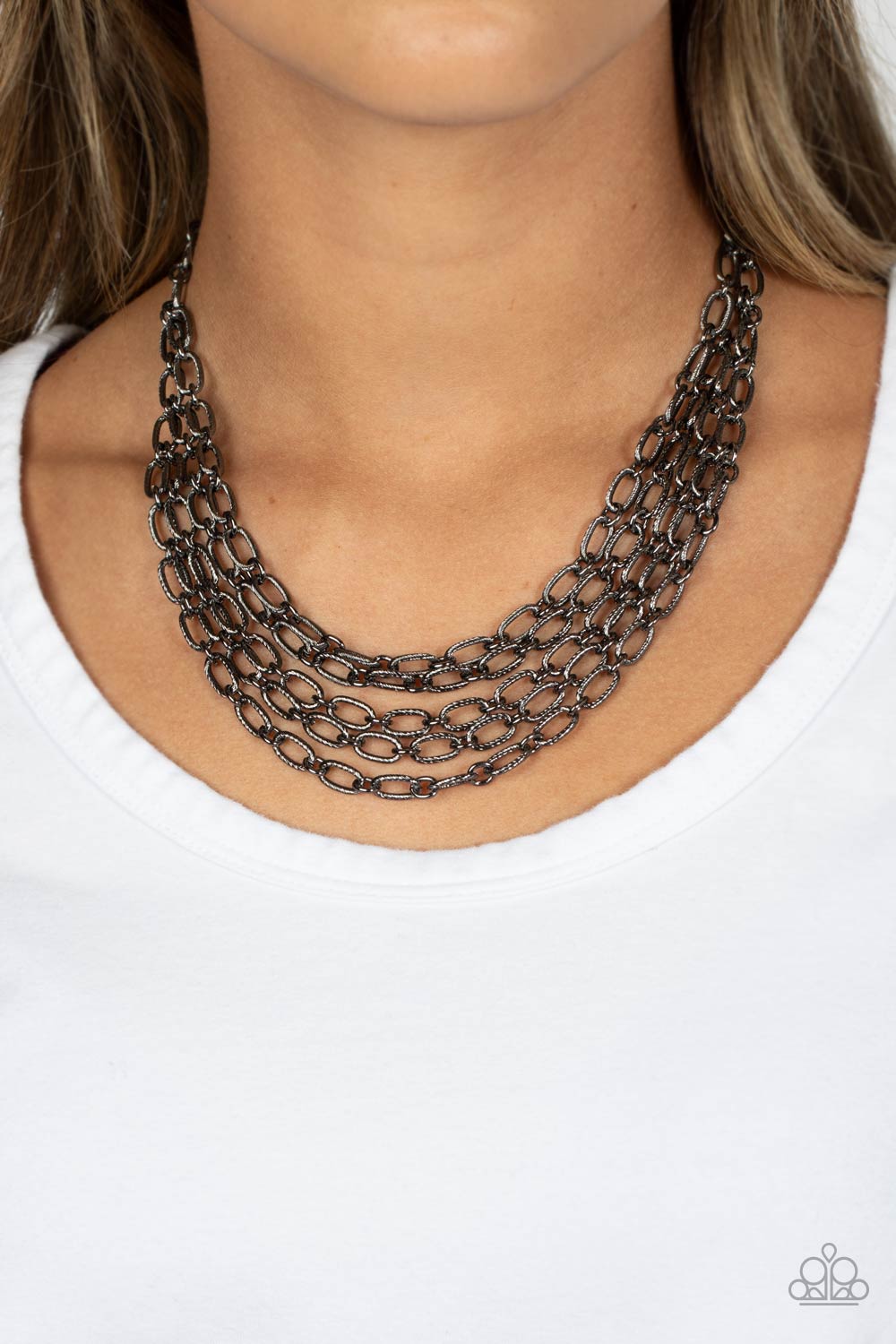 House of CHAIN Gunmetal Black Necklace - Paparazzi Accessories- lightbox - CarasShop.com - Paparazzi Jewelry by Cara Jewels