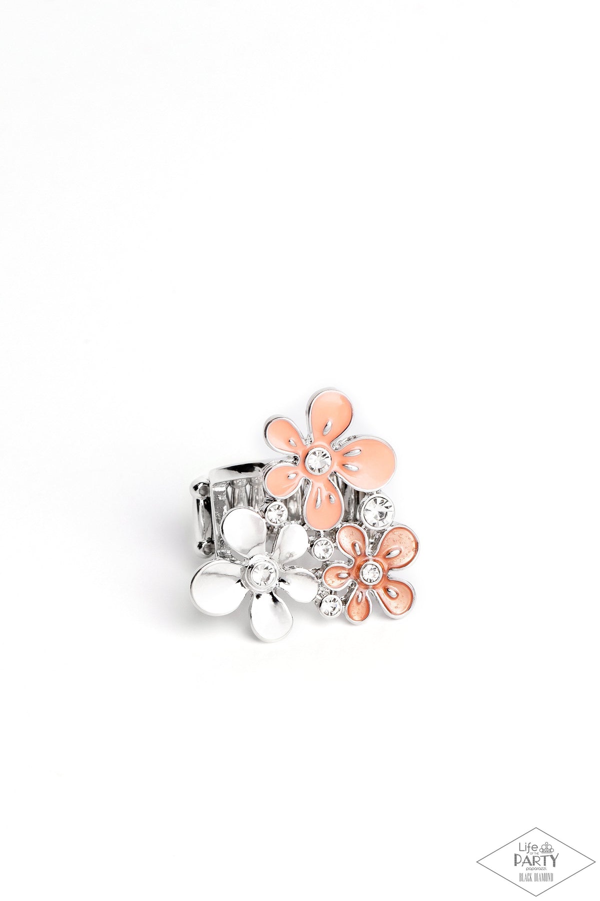 How Does Your Garden Grow? Coral Orange Flower Ring - Paparazzi Accessories- lightbox - CarasShop.com - Paparazzi Jewelry by Cara Jewels