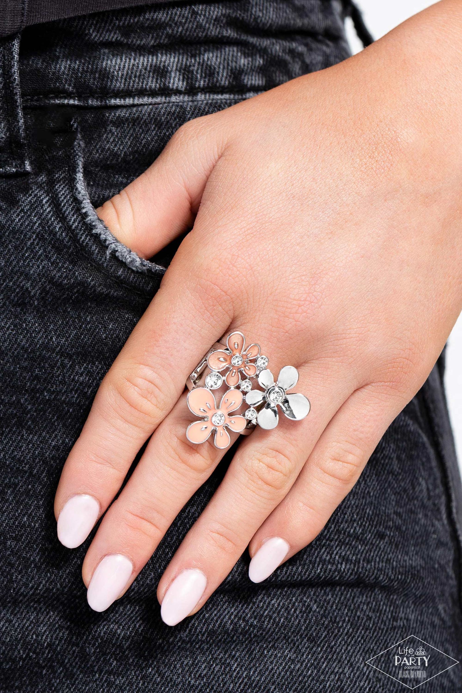 How Does Your Garden Grow? Coral Orange Flower Ring - Paparazzi Accessories- lightbox - CarasShop.com - Paparazzi Jewelry by Cara Jewels