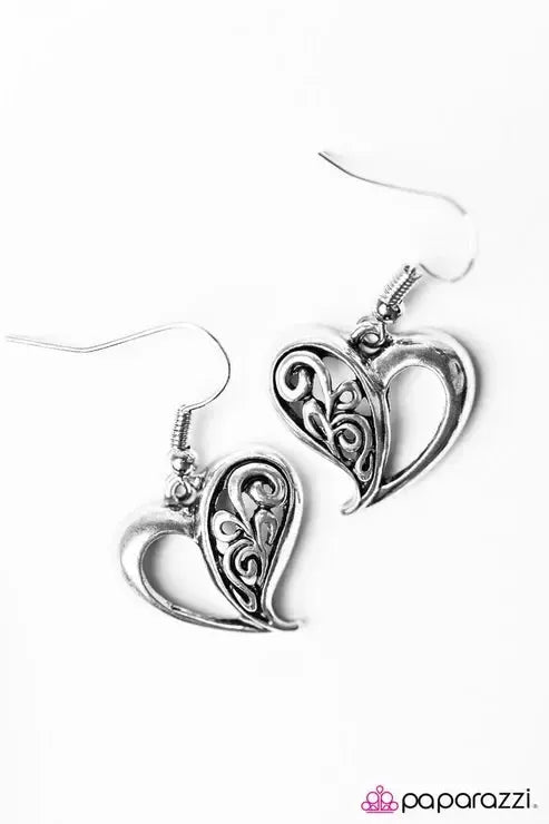How Heartwarming Silver Heart Earrings - Paparazzi Accessories- lightbox - CarasShop.com - Paparazzi Jewelry by Cara Jewels