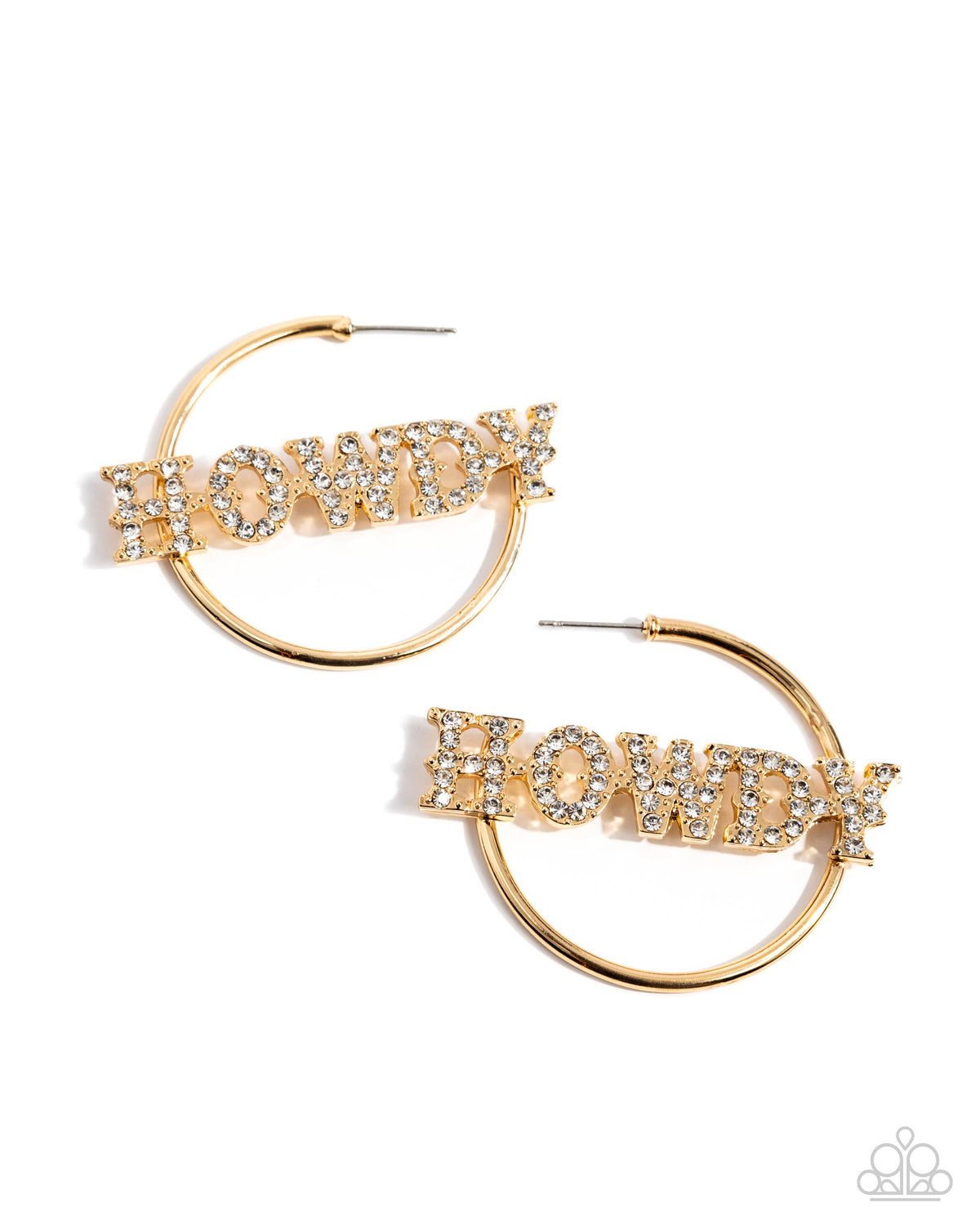 Howdy Hoedown Gold & White Rhinestone Hoop Earrings - Paparazzi Accessories- lightbox - CarasShop.com - Paparazzi Jewelry by Cara Jewels