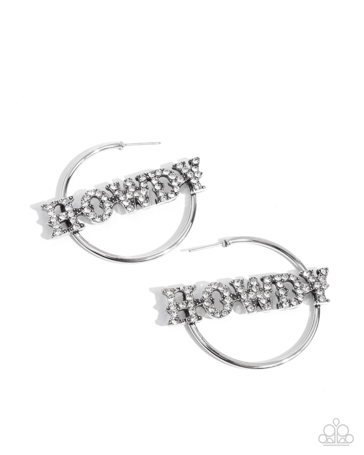 Howdy Hoedown White Rhinestone Hoop Earrings - Paparazzi Accessories- lightbox - CarasShop.com - Paparazzi Jewelry by Cara Jewels