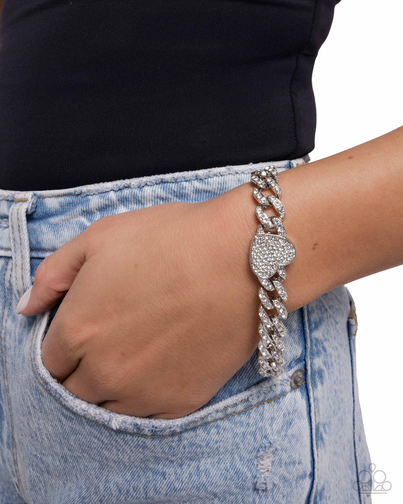Humane Hearts White Rhinestone Bracelet - Paparazzi Accessories- lightbox - CarasShop.com - Paparazzi Jewelry by Cara Jewels